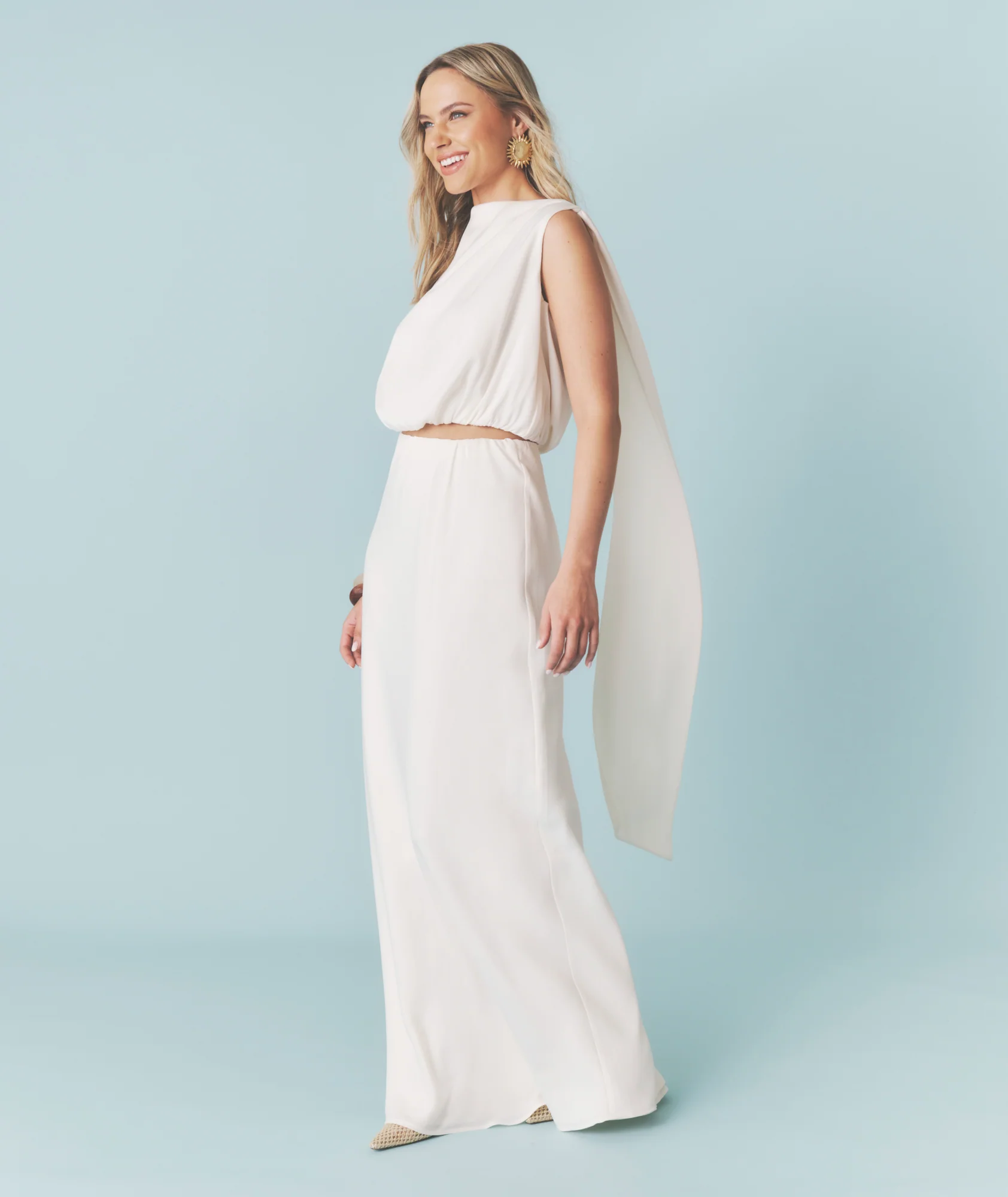 Satin Bias Maxi Skirt - Cream - Image 3