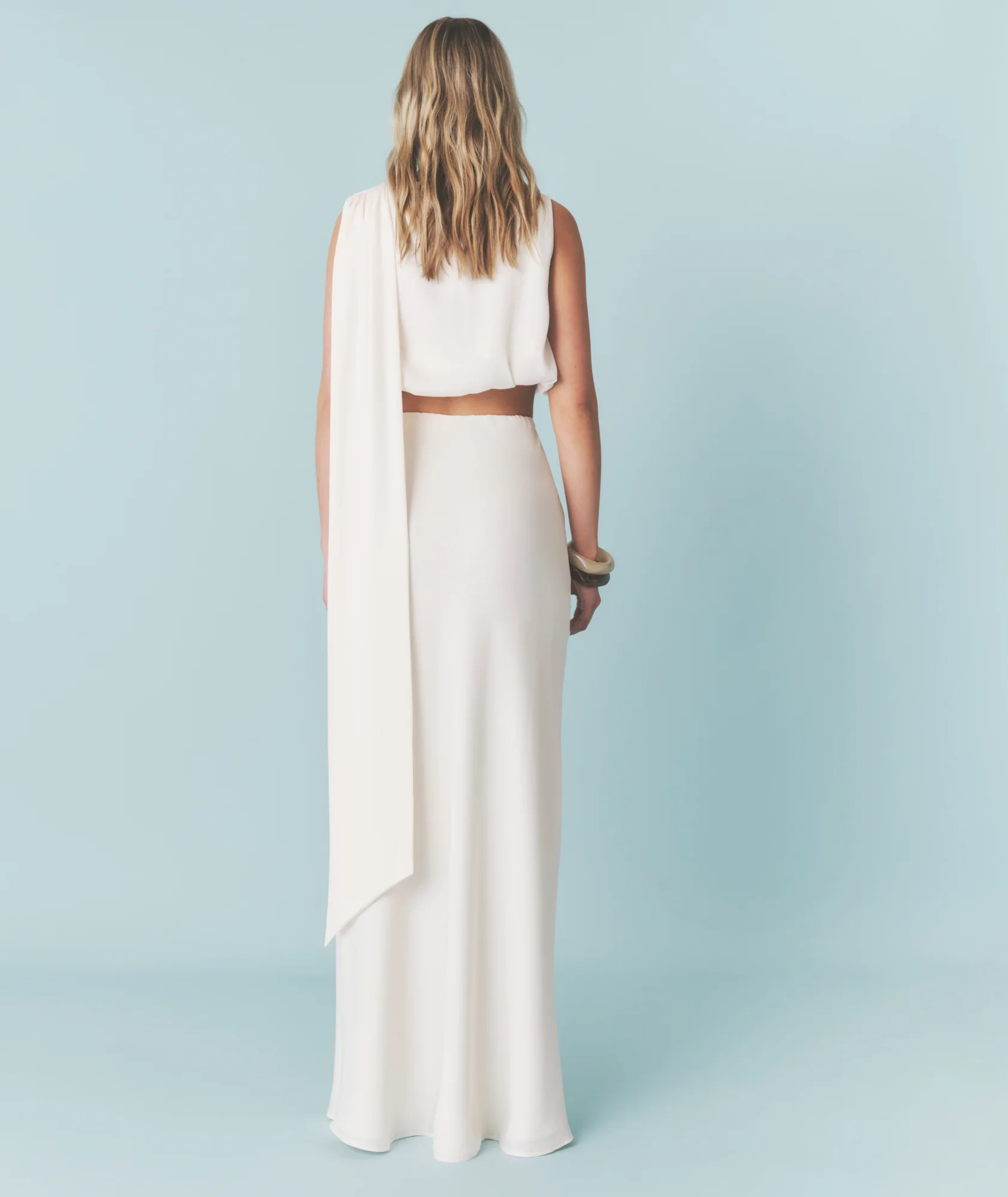 Satin Bias Maxi Skirt - Cream - Image 4
