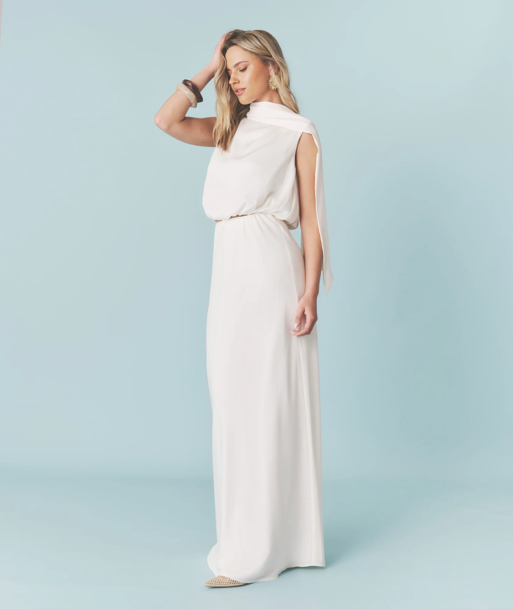 Satin Bias Maxi Skirt - Cream - Image 7