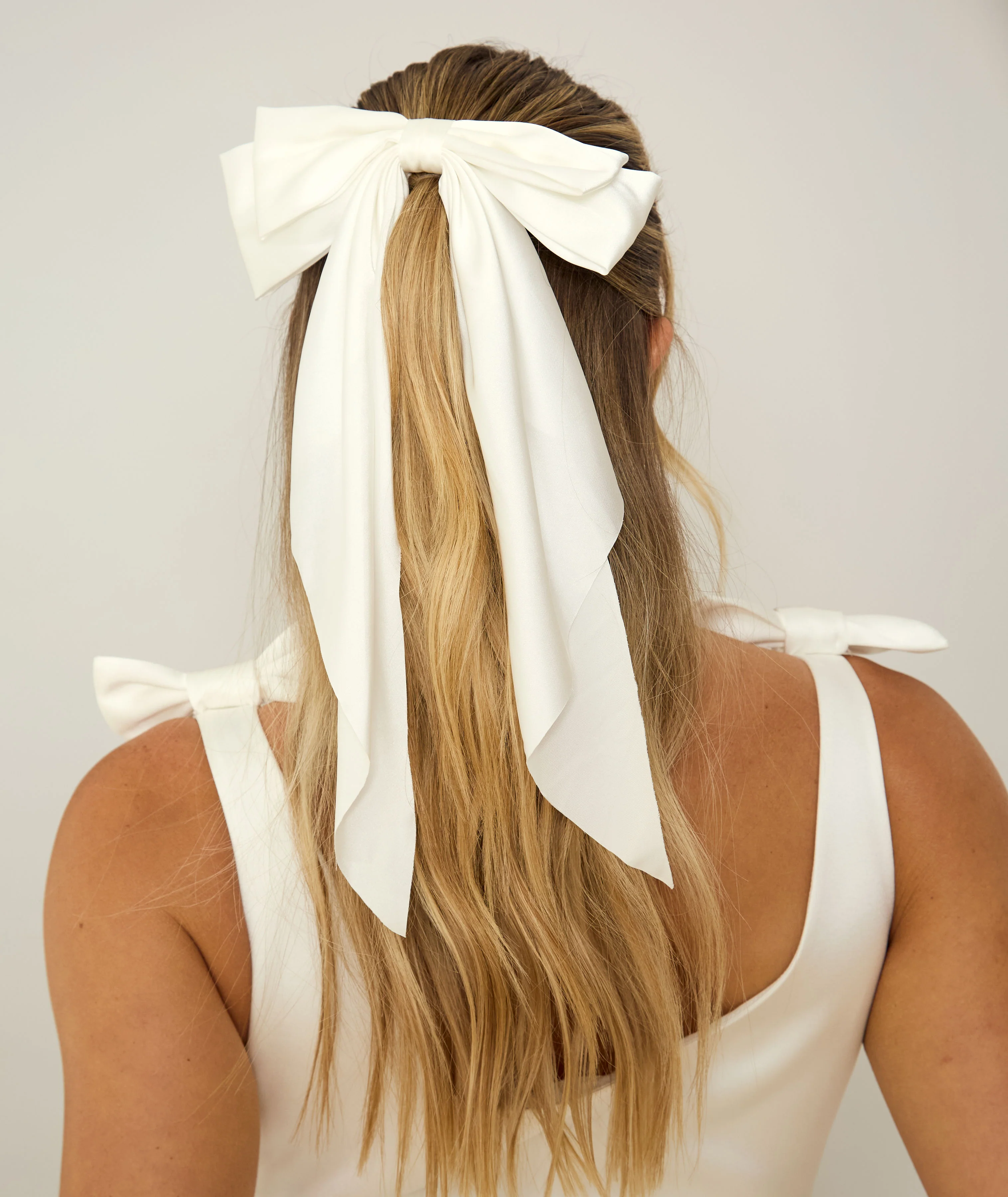 Satin Layered Hair Bow - Ivory - Image 3