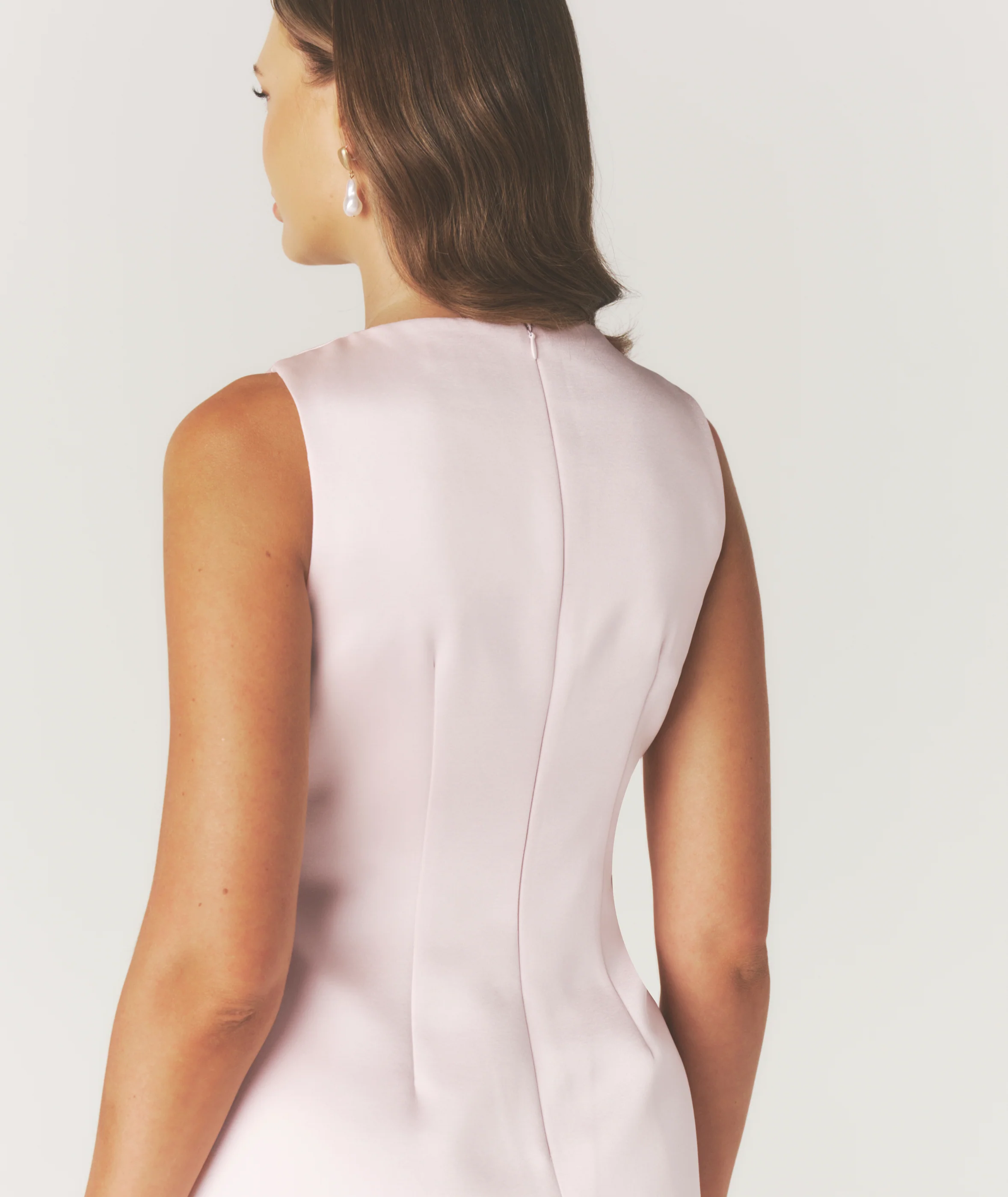 Seam Detail Satin Shift Dress - Pale Pink - Image 5