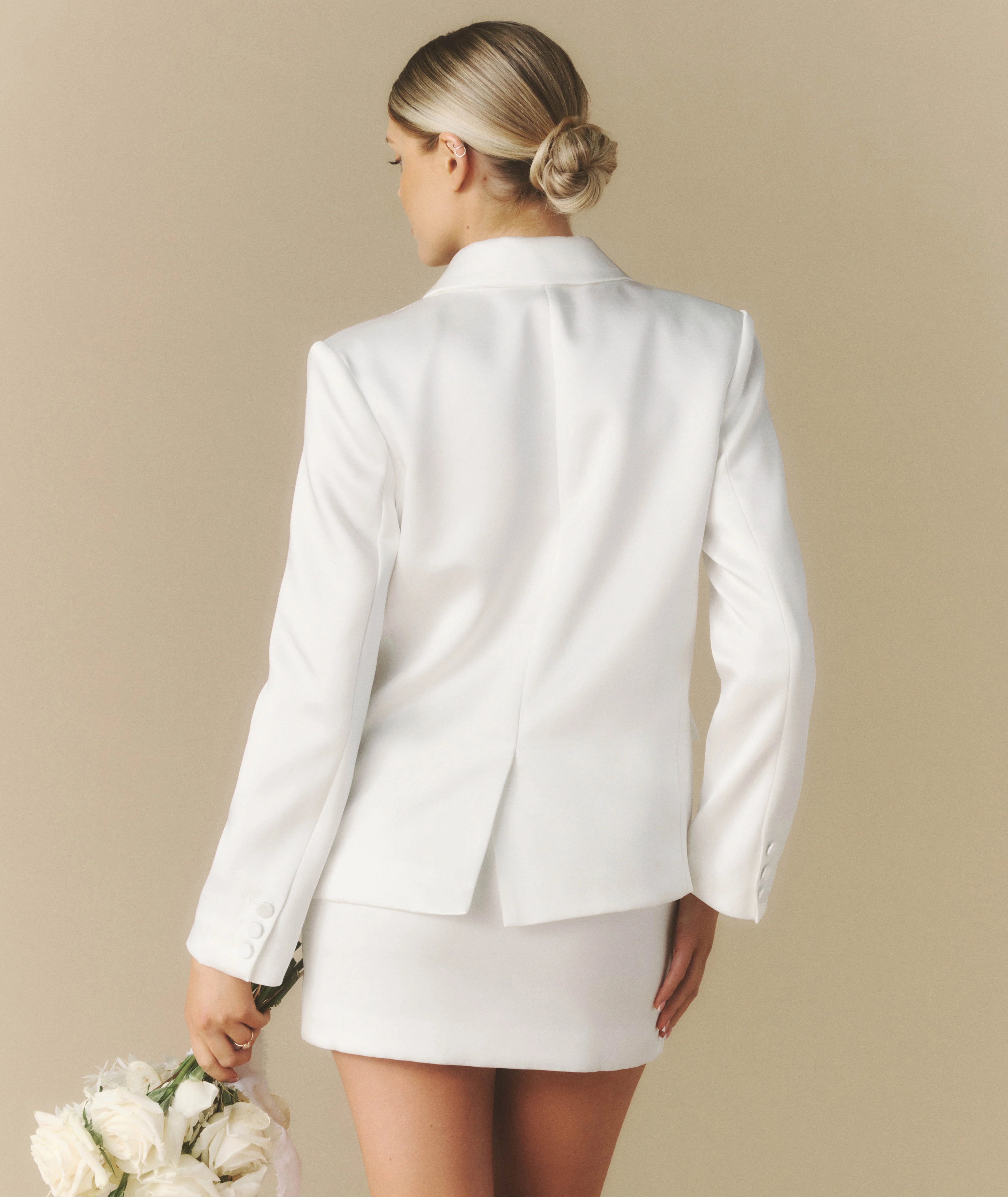 Satin Tailored Jacket - White - Image 3