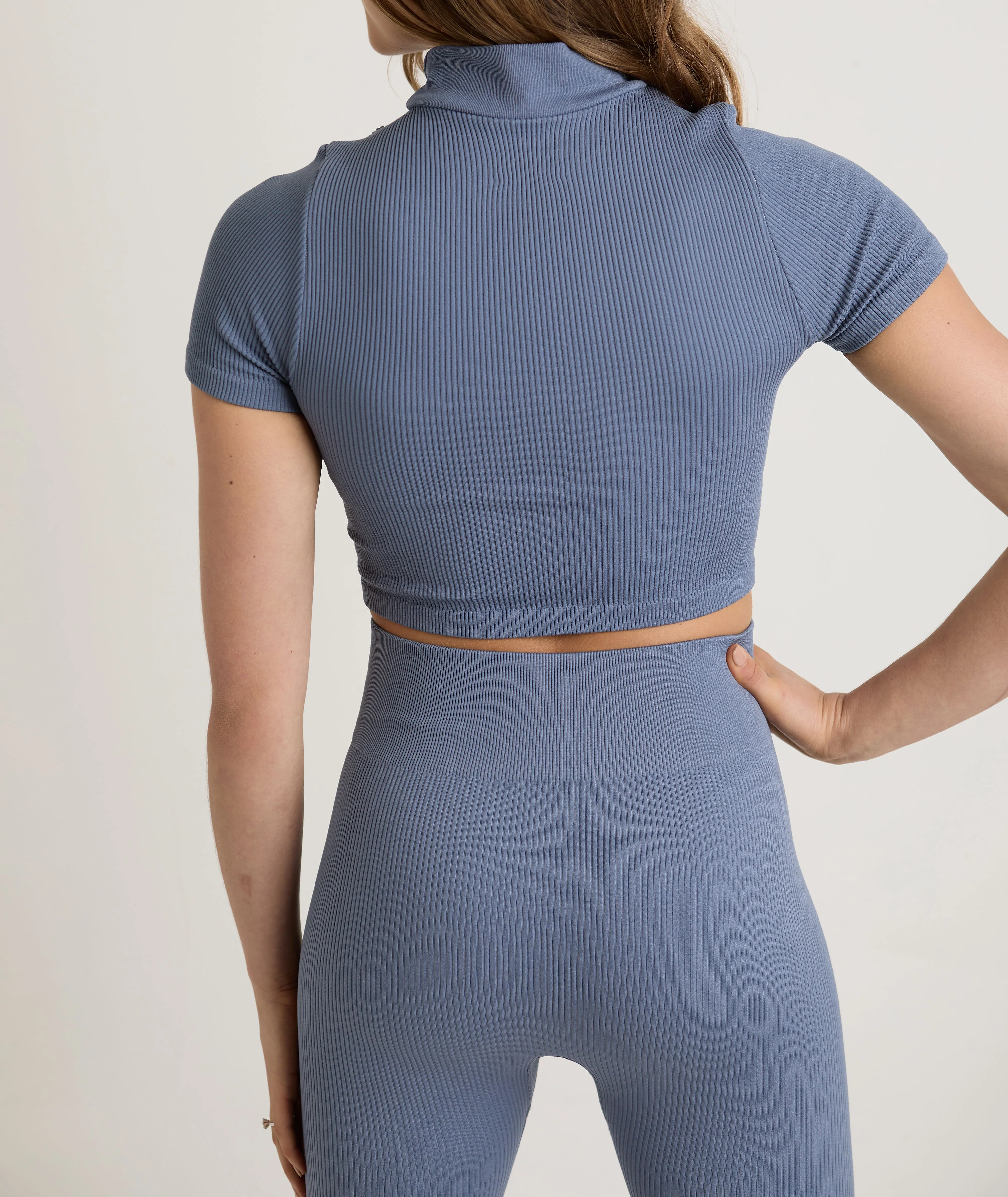Seamless Contour Rib Crop Short Sleeve Tee - Blue Quartz - Image 5