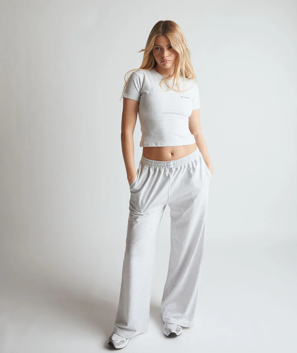 Soft Wide Leg Lounge Trousers - Grey Marl - Image 4