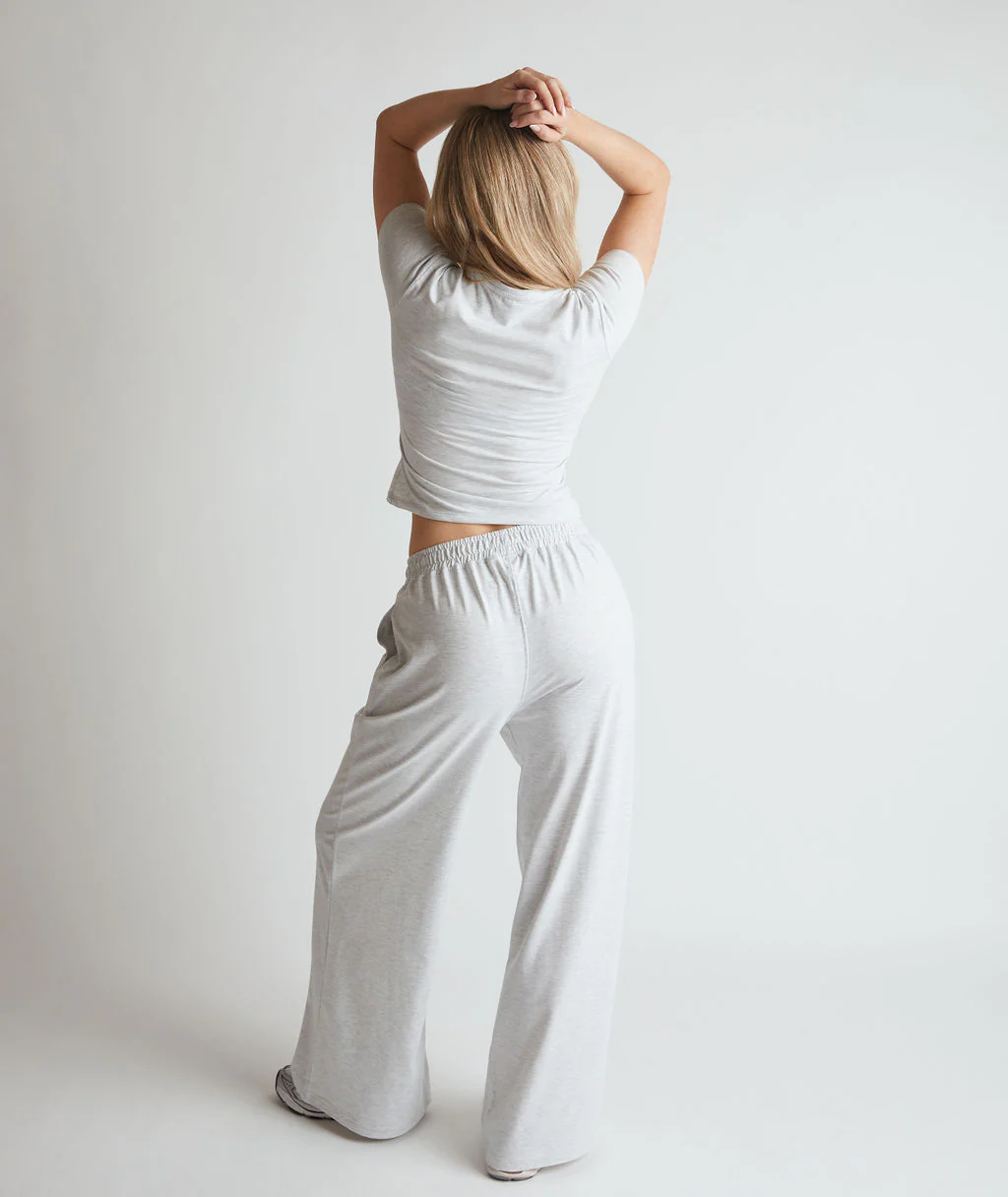 Soft Wide Leg Lounge Trousers - Grey Marl - Image 5