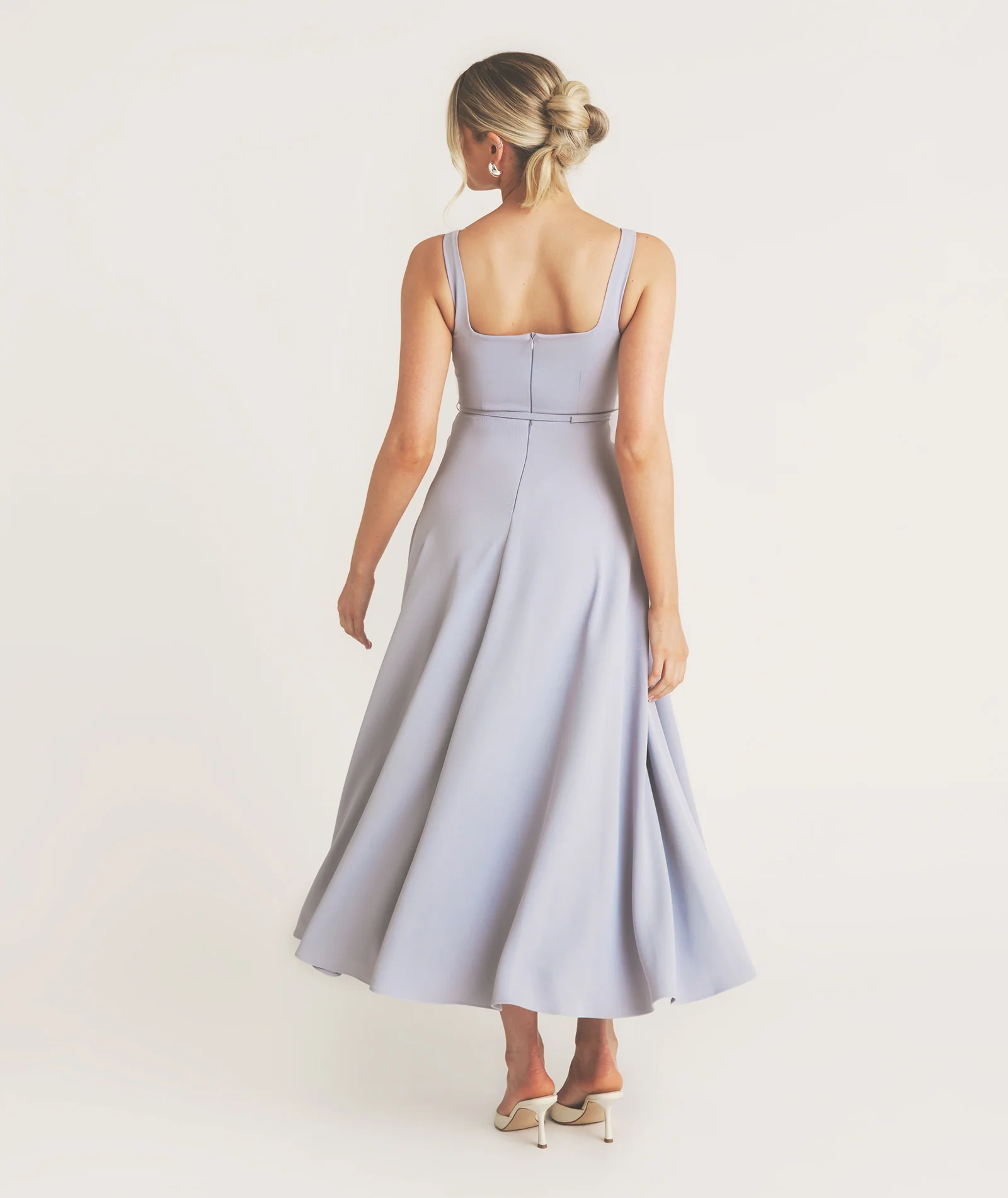 Square Neck Belted Midi Dress - Pale Blue - Image 2