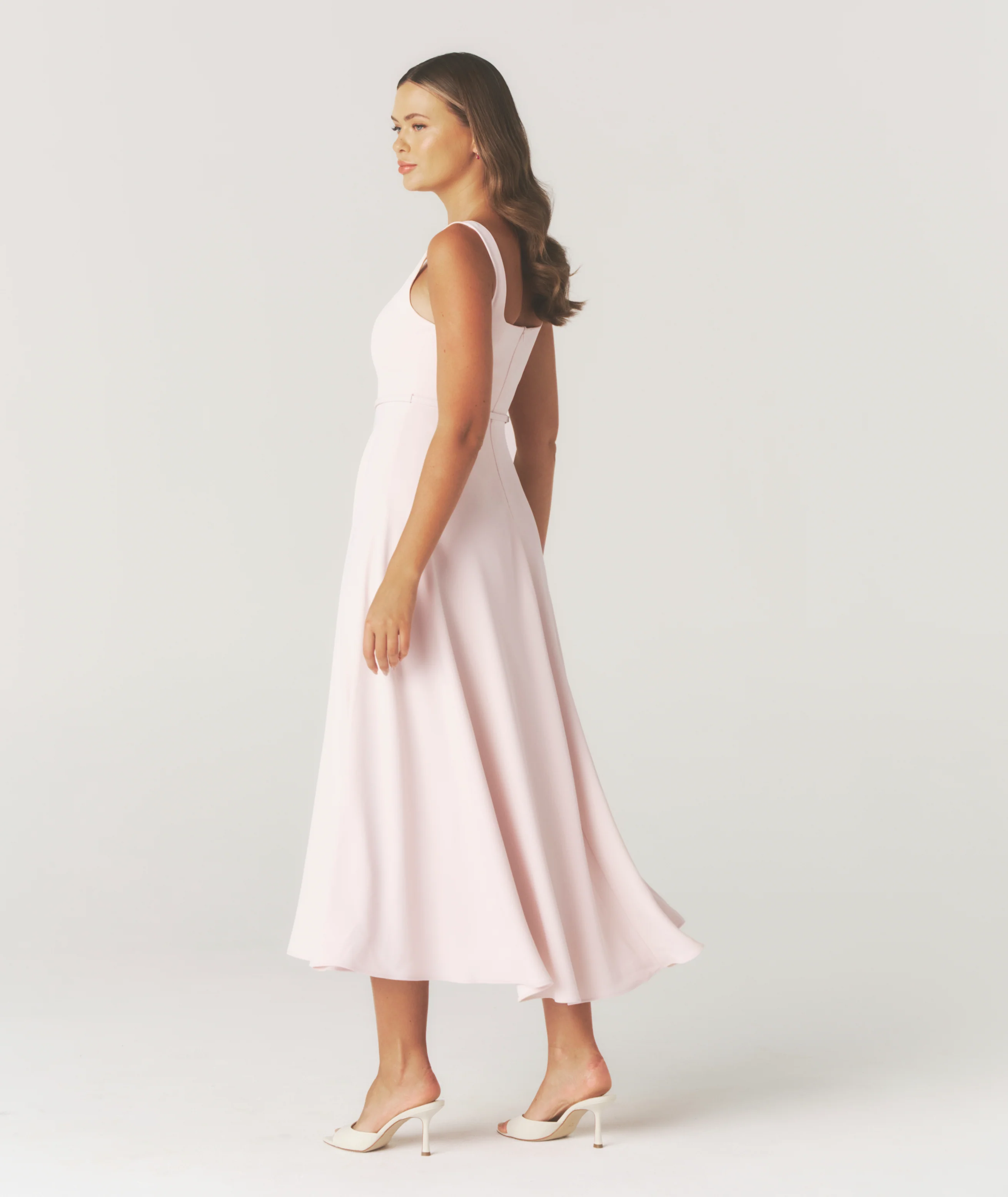 Square Neck Belted Midi Dress - Pale Pink - Image 6