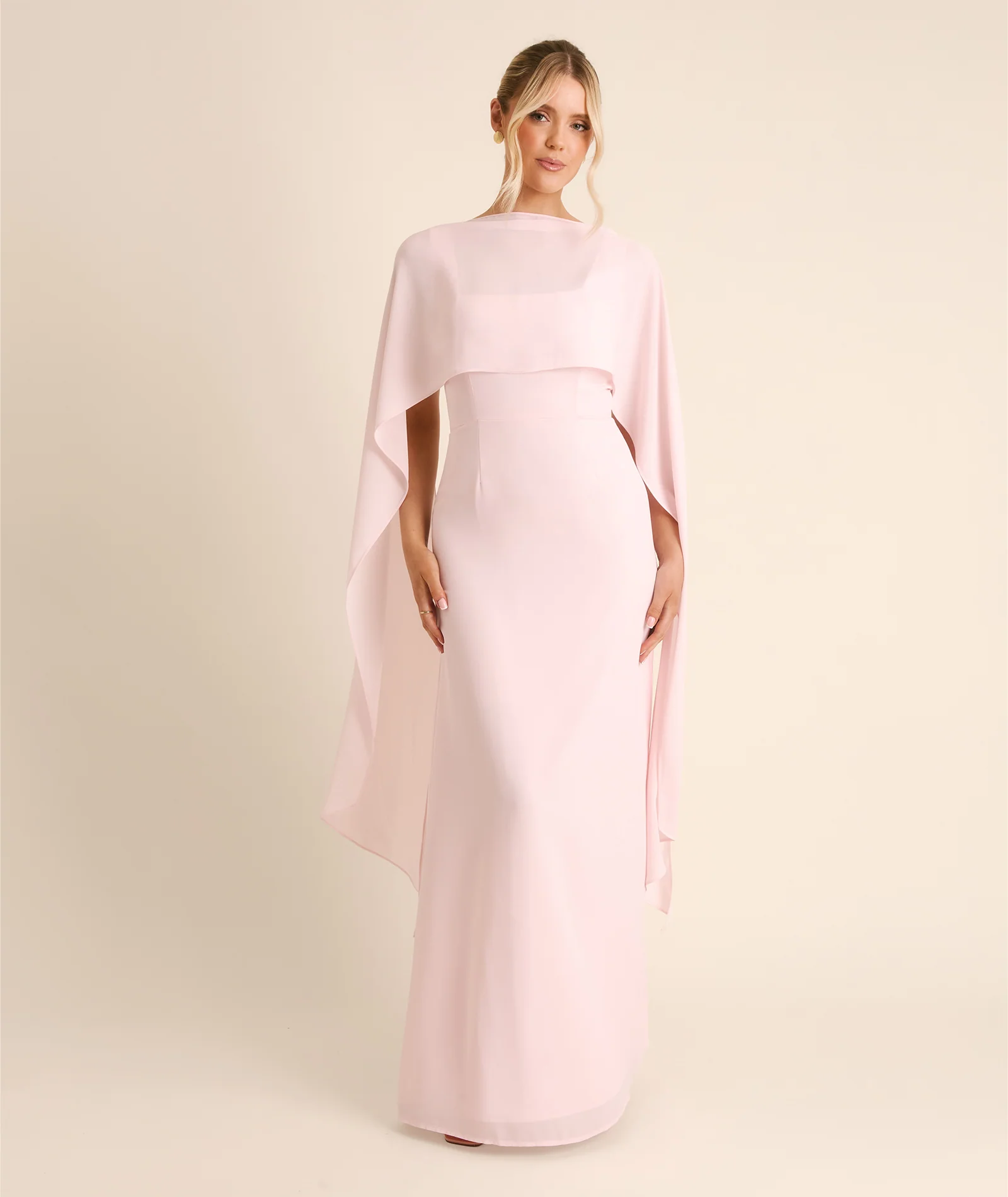 Square Neck Chiffon Bridesmaid Dress with Neck Scarf - Blush Pink - Image 3