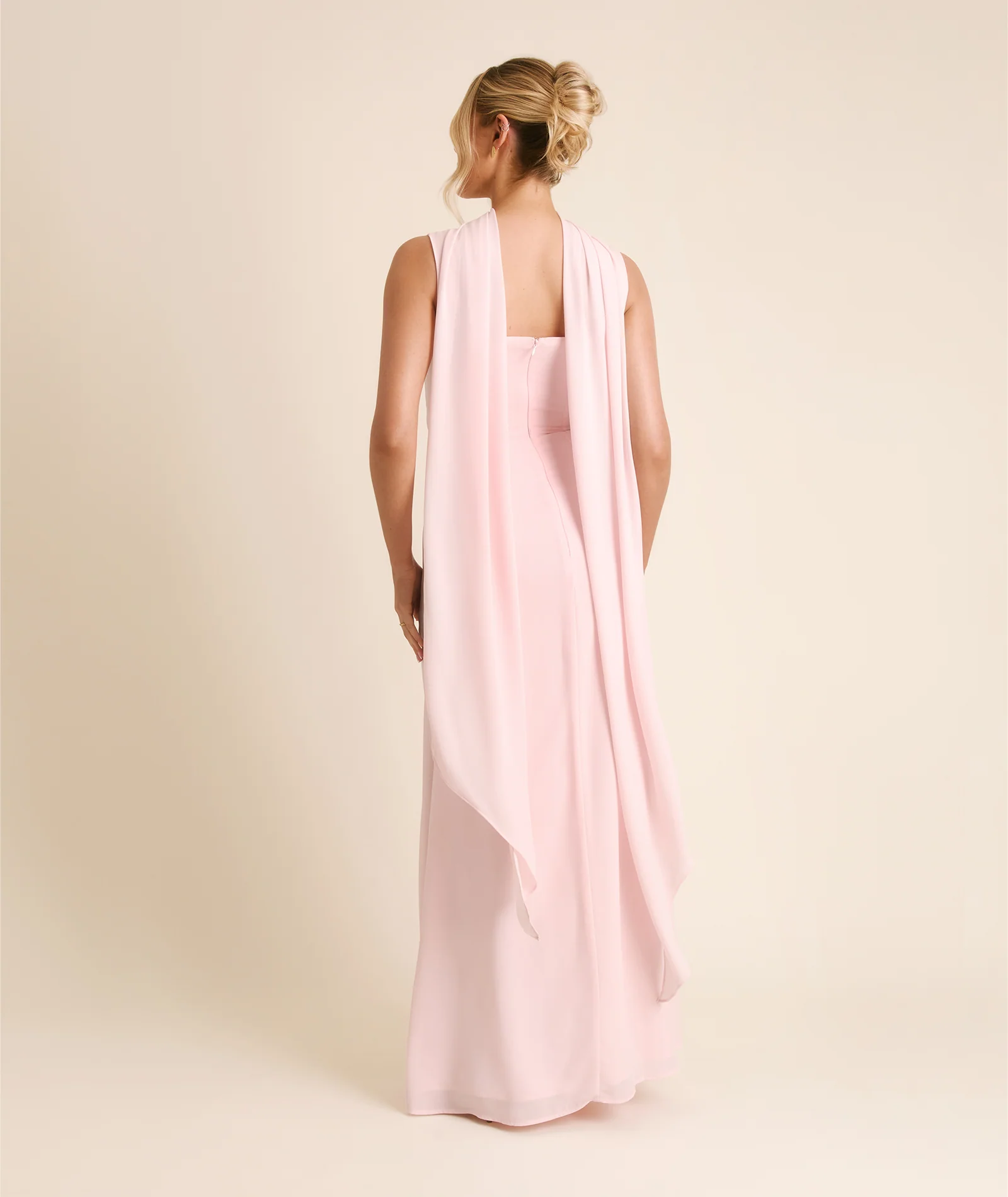 Square Neck Chiffon Bridesmaid Dress with Neck Scarf - Blush Pink - Image 6