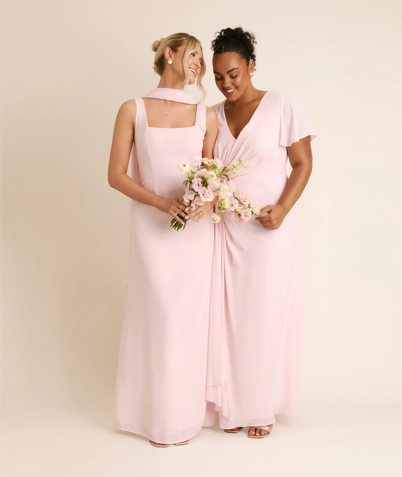 Square Neck Chiffon Bridesmaid Dress with Neck Scarf - Blush Pink - Image 7