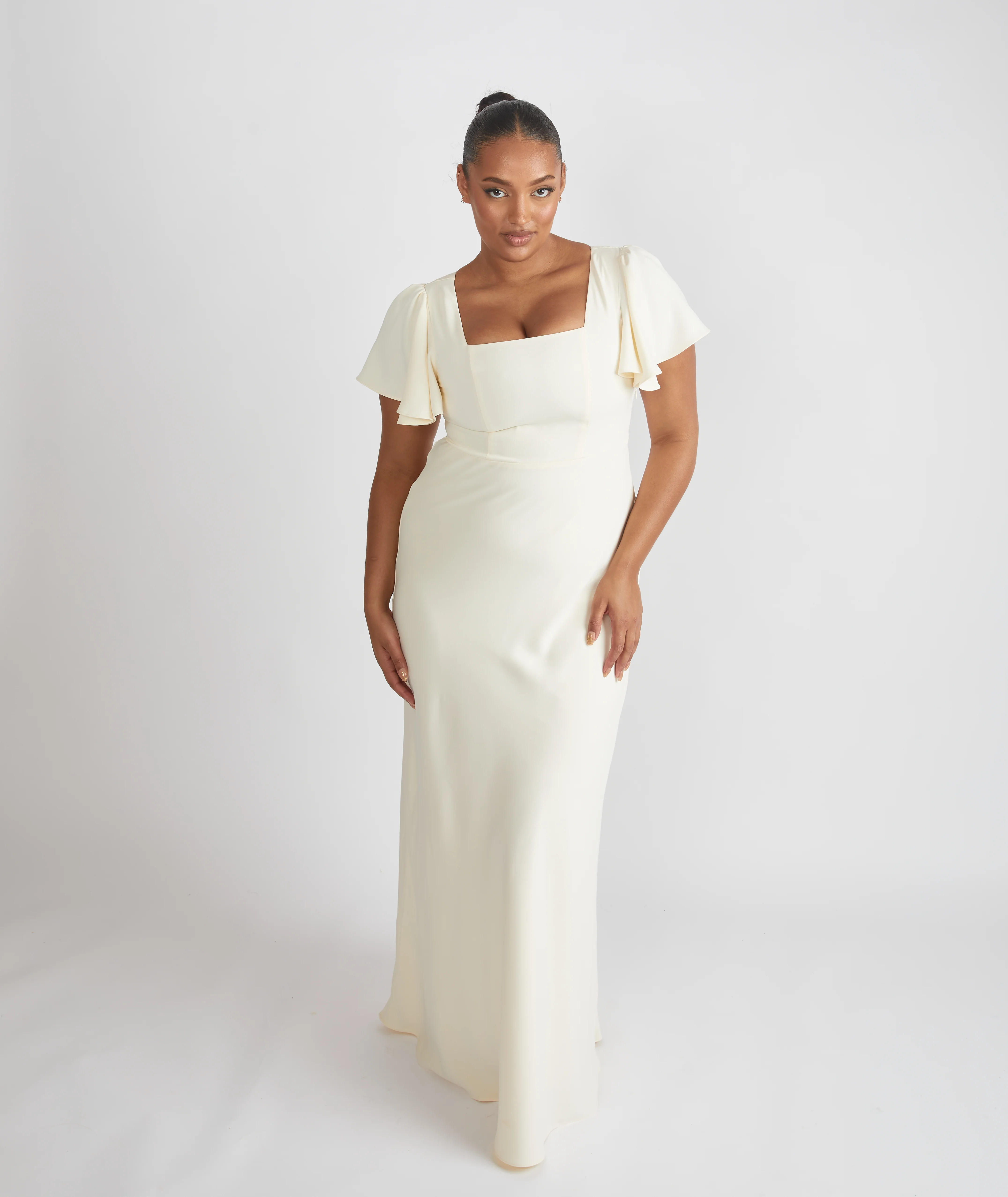 Square Neck Crepe Bridesmaid Dress - Almond