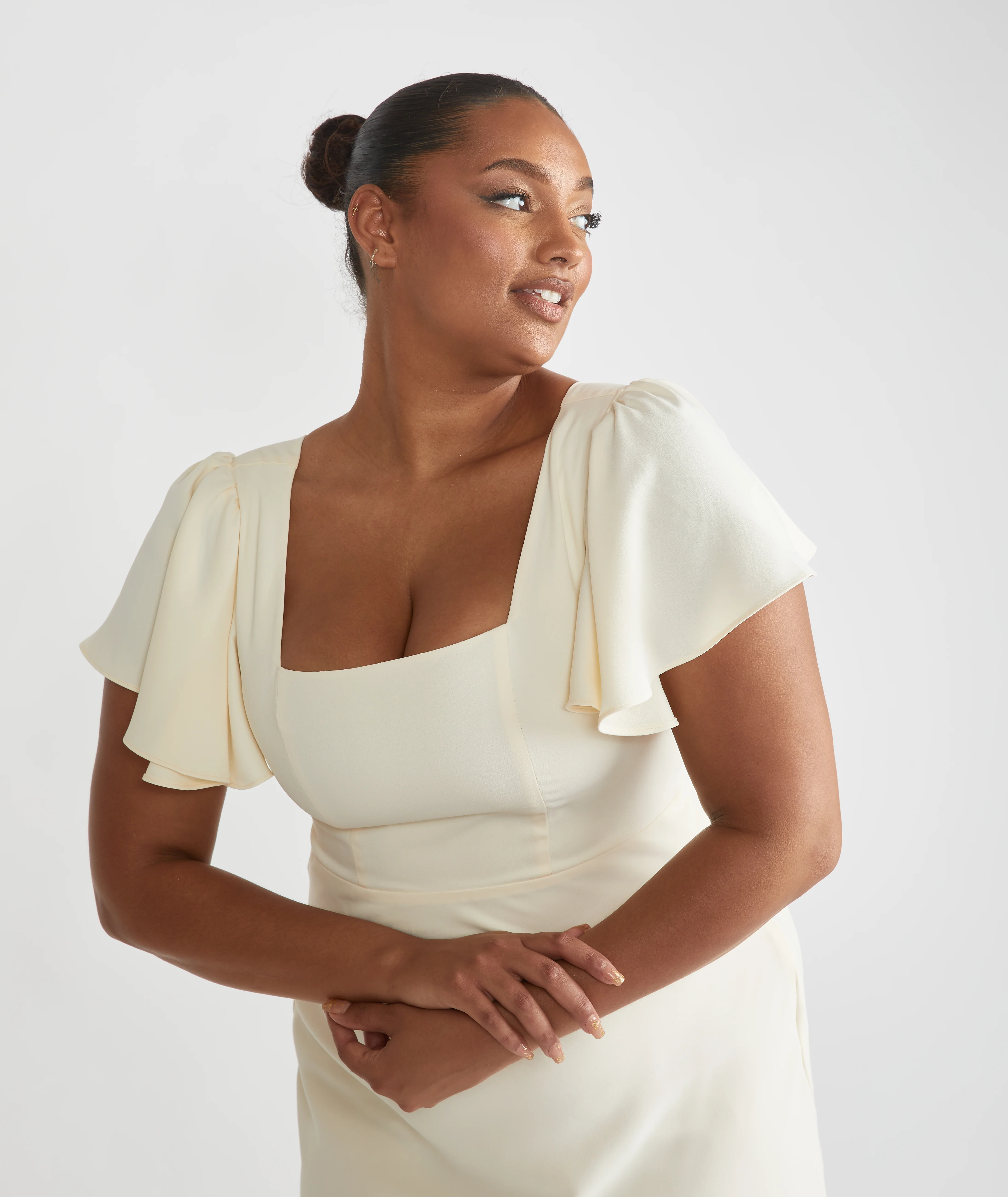 Square Neck Crepe Bridesmaid Dress - Almond - Image 2