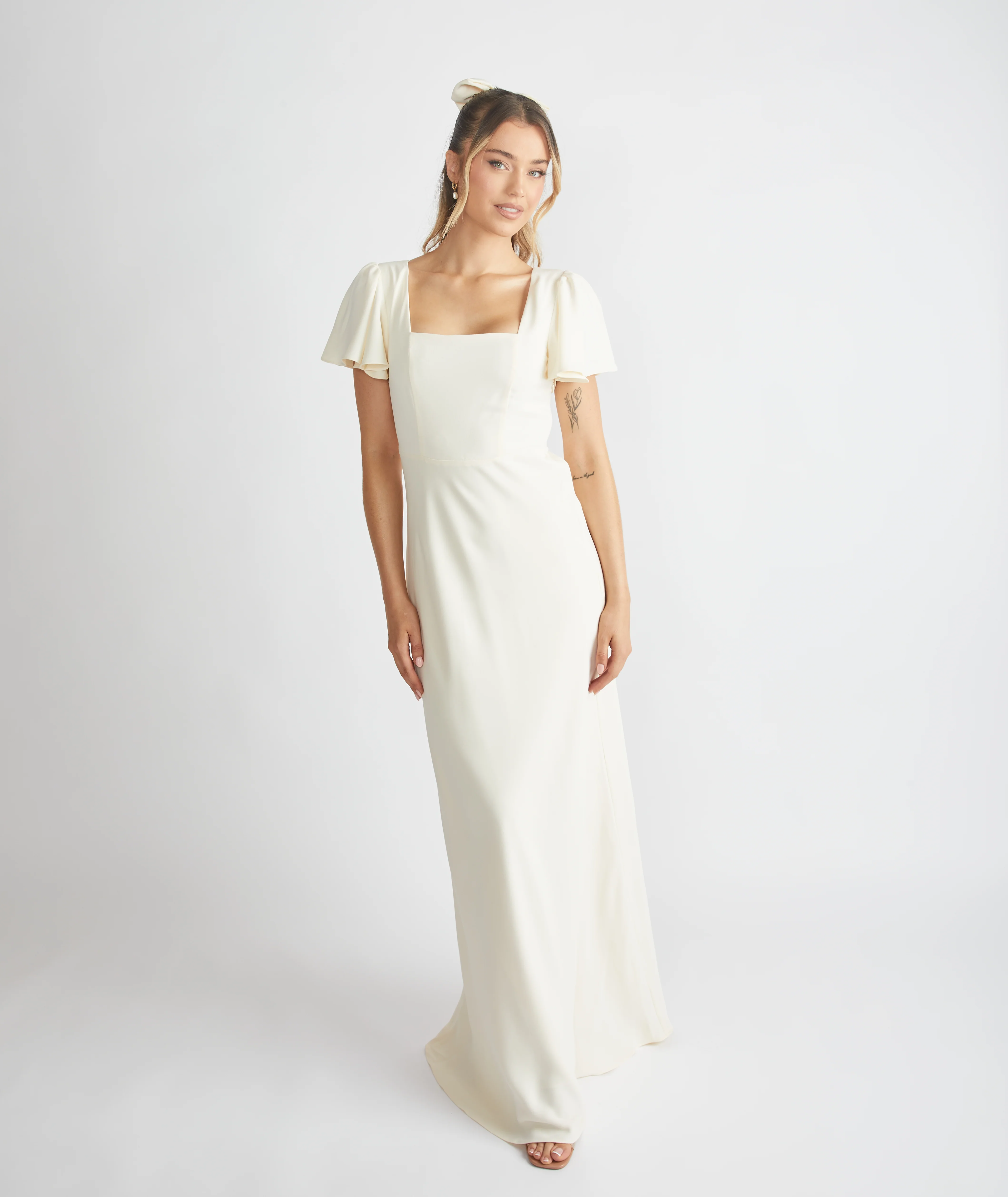 Square Neck Crepe Bridesmaid Dress - Almond - Image 4
