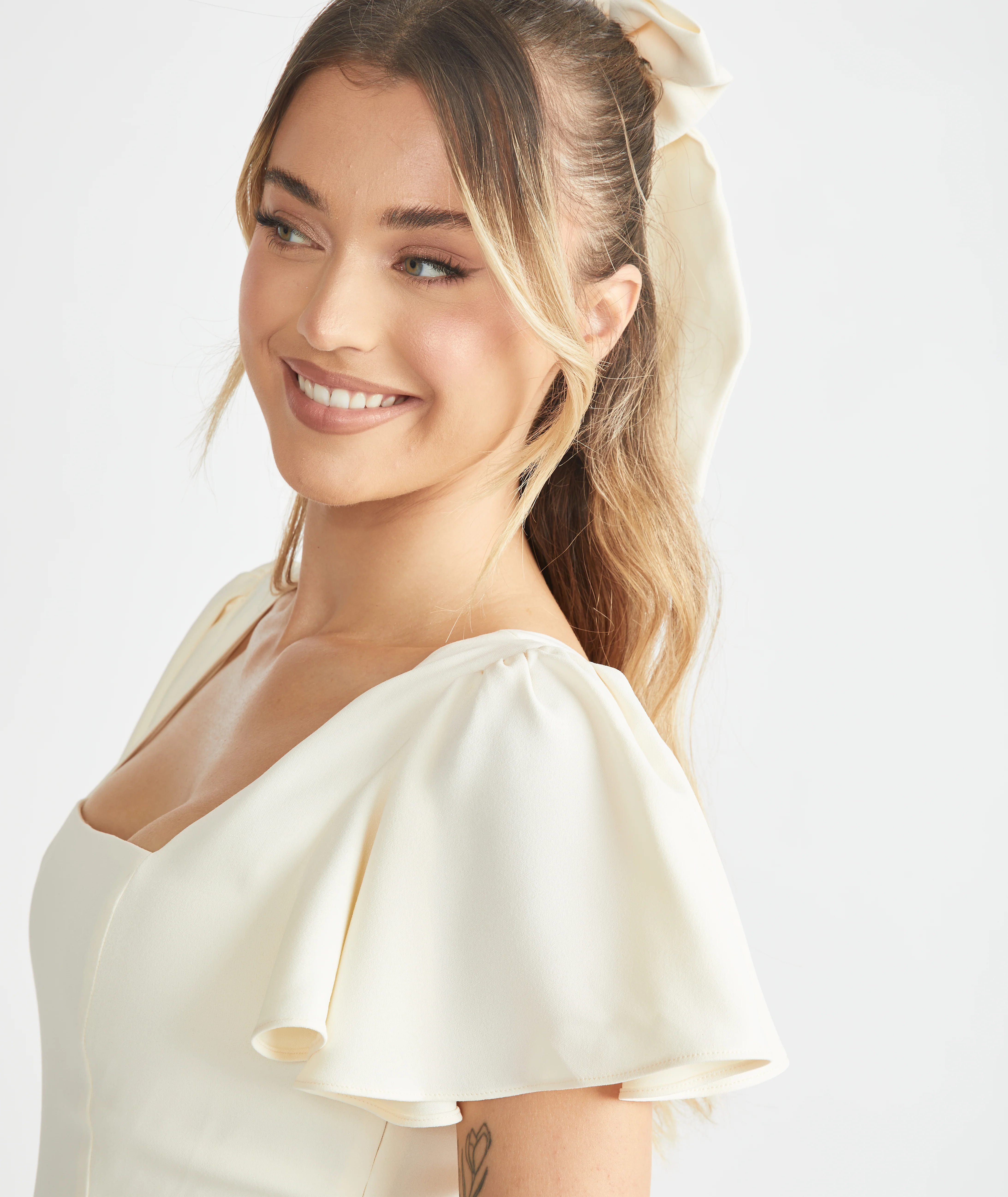 Square Neck Crepe Bridesmaid Dress - Almond - Image 5