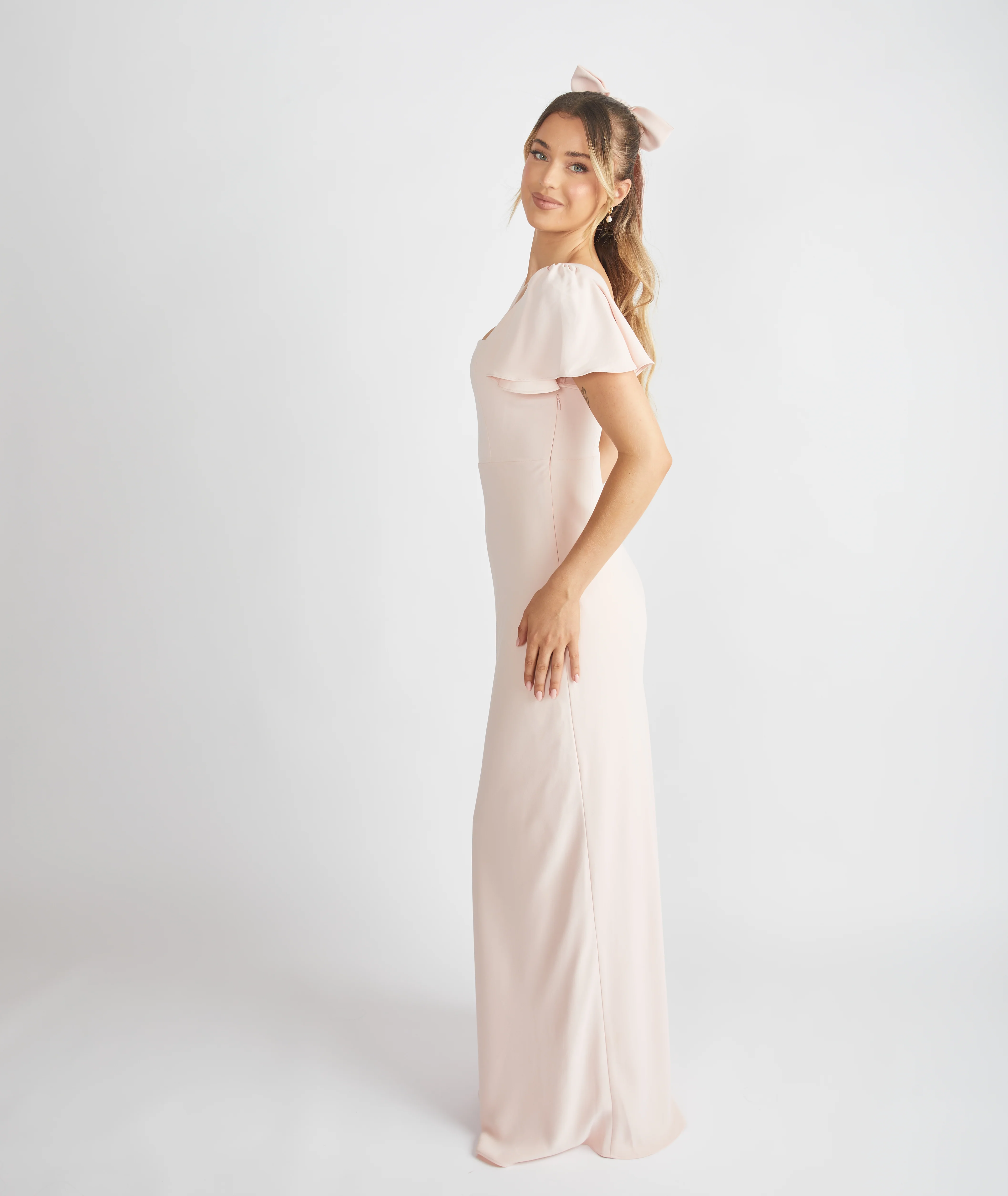Square Neck Crepe Bridesmaid Dress - Blush - Image 2
