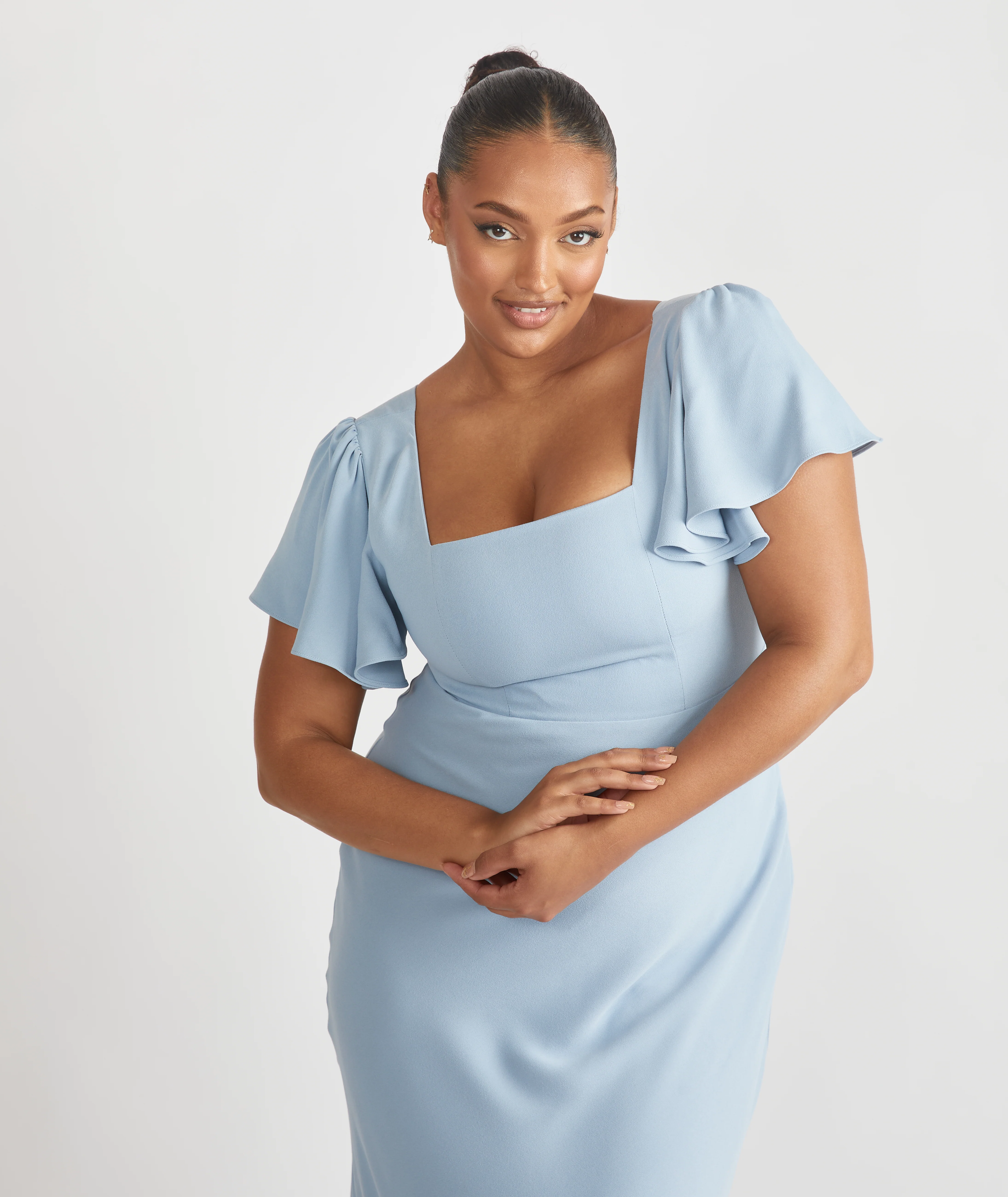 Square Neck Crepe Bridesmaid Dress - Pale Blue - Image 2