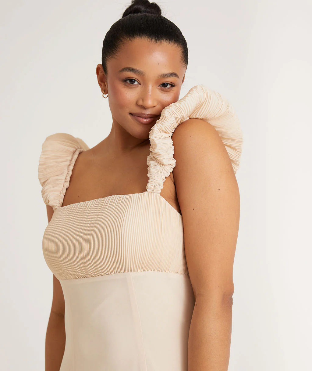 Statement Shoulder Chiffon Bridesmaid Dress - Butter Cream - Image 2