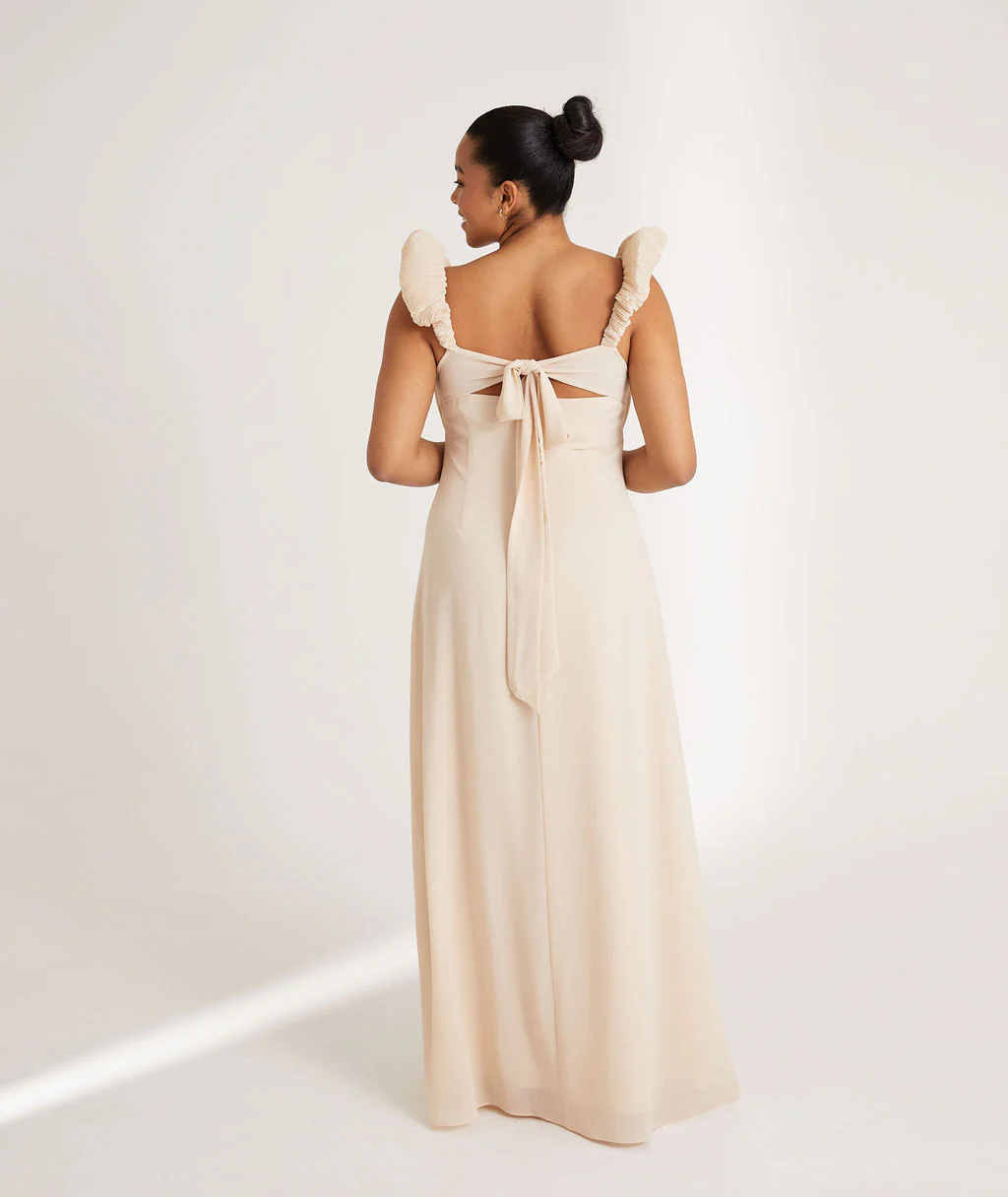 Statement Shoulder Chiffon Bridesmaid Dress - Butter Cream - Image 3