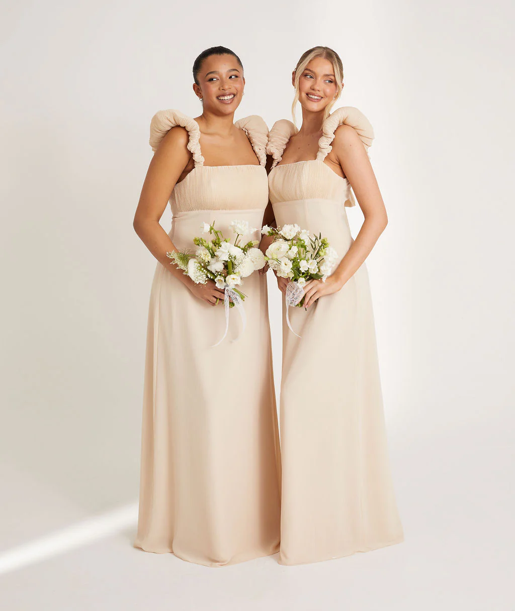 Statement Shoulder Chiffon Bridesmaid Dress - Butter Cream - Image 6