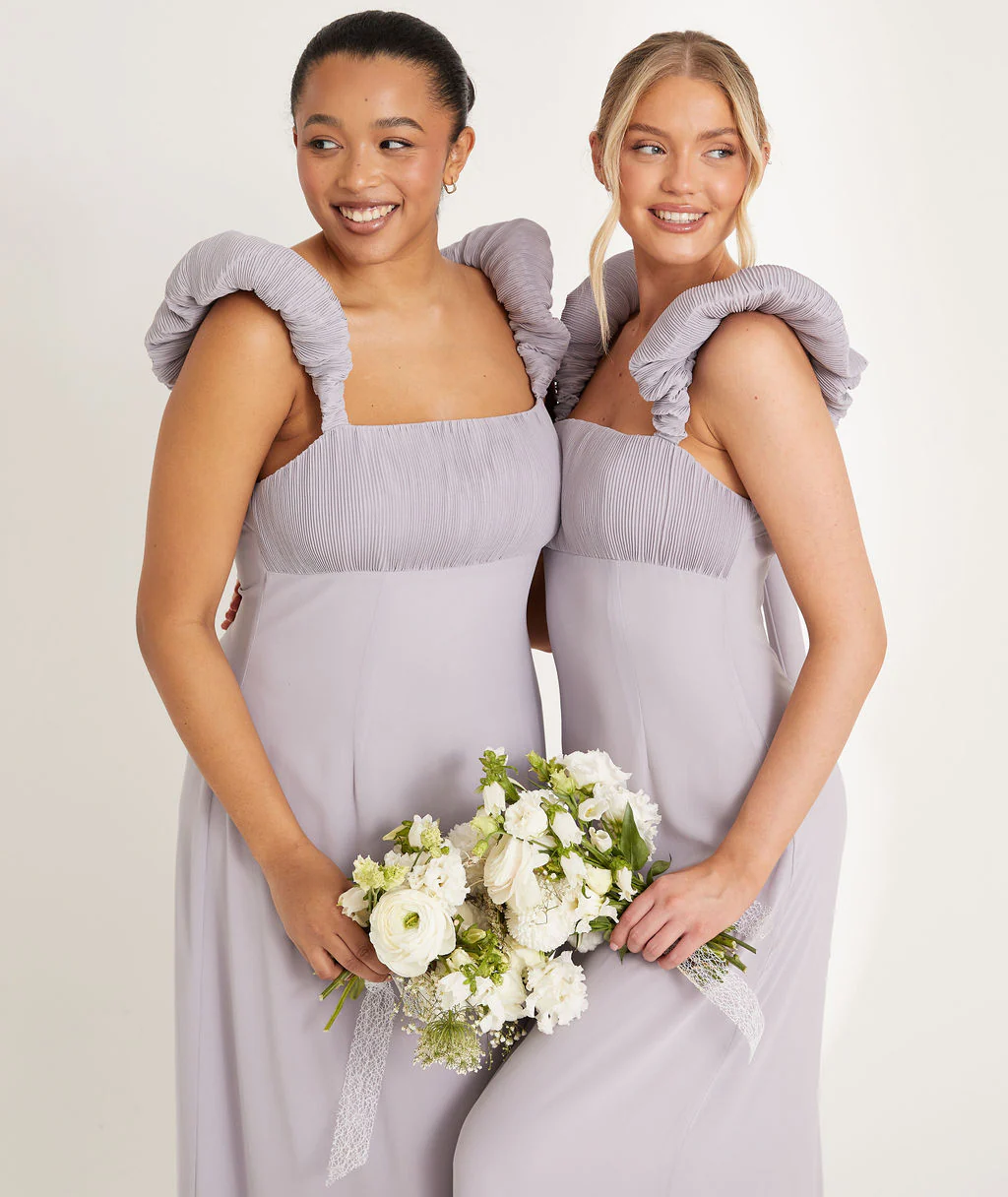 Statement Shoulder Chiffon Bridesmaid Dress - Dusty Lilac - Image 4