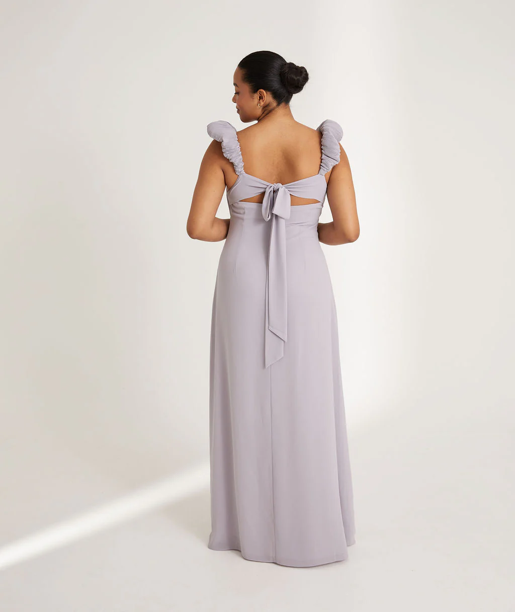 Statement Shoulder Chiffon Bridesmaid Dress - Dusty Lilac - Image 5