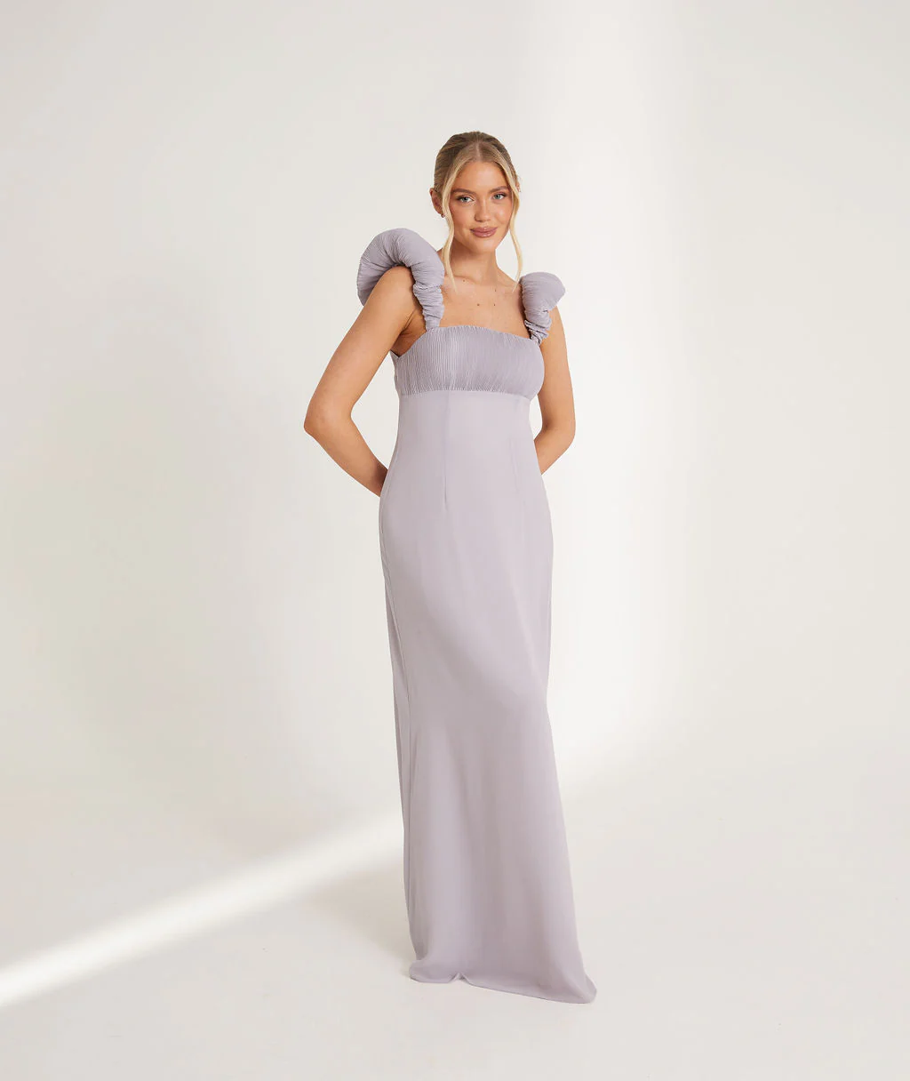 Statement Shoulder Chiffon Bridesmaid Dress - Dusty Lilac - Image 6