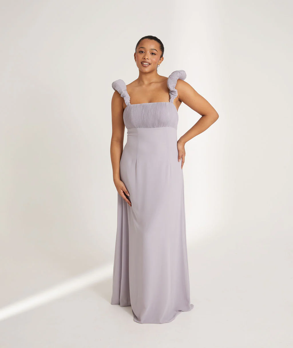 Statement Shoulder Chiffon Bridesmaid Dress - Dusty Lilac - Image 7