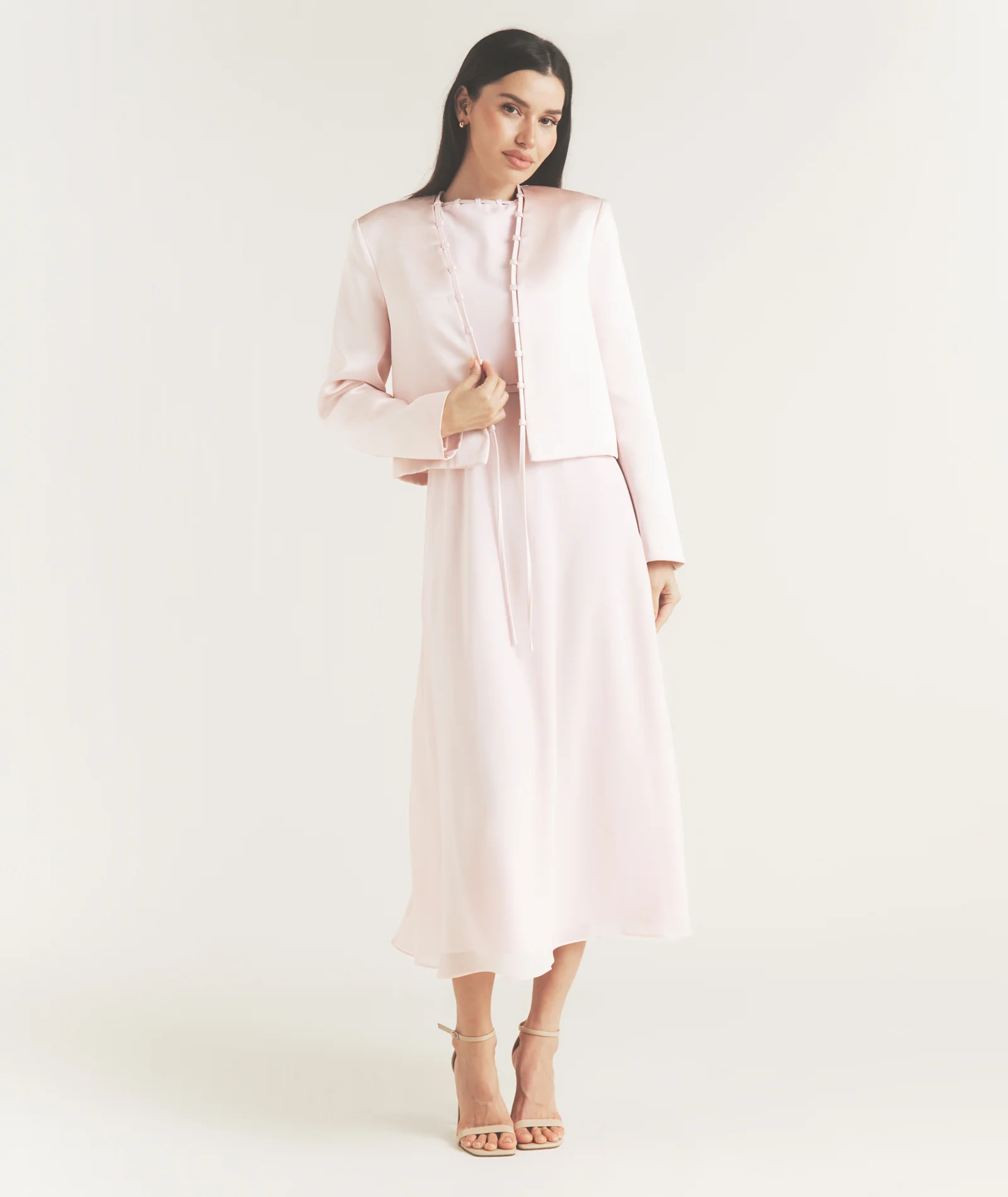 Tailored Trim Detail Satin Jacket - Pale Pink - Image 3