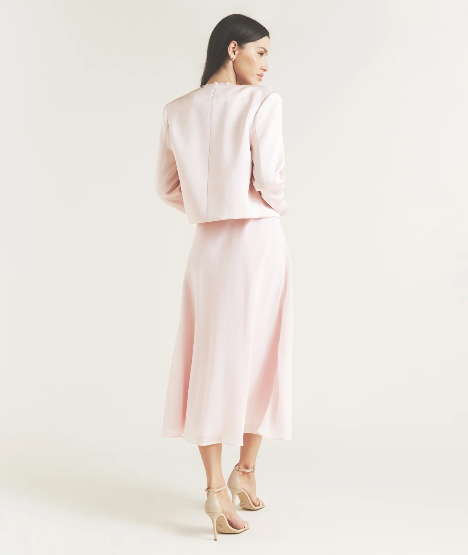 Tailored Trim Detail Satin Jacket - Pale Pink - Image 4