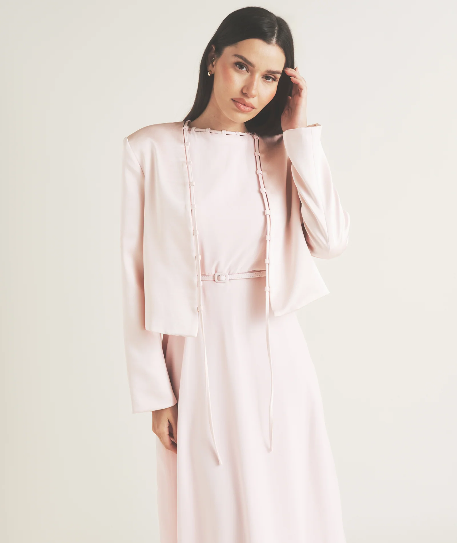 Tailored Trim Detail Satin Jacket - Pale Pink - Image 5