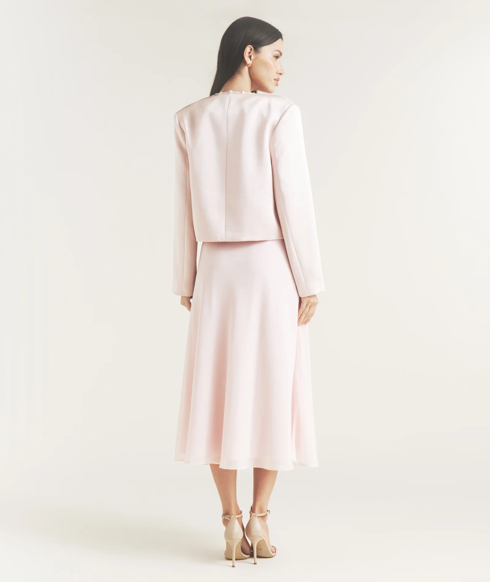 Tailored Trim Detail Satin Jacket - Pale Pink - Image 6