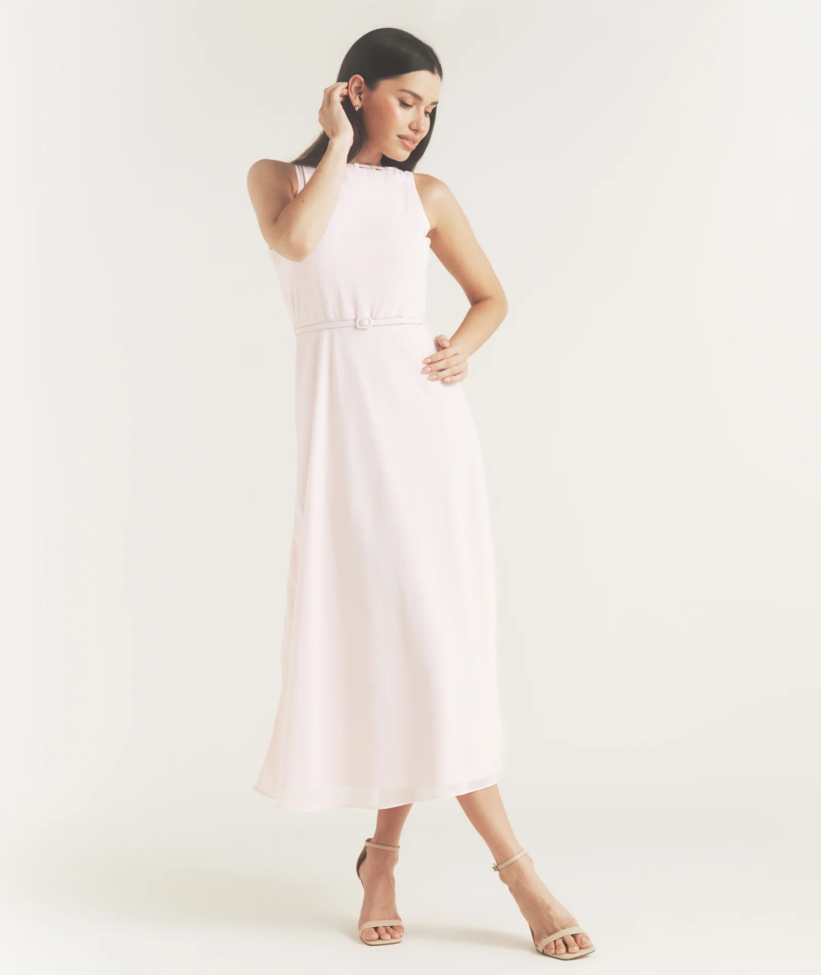 Tailored Trim Detail Midi Dress - Pale Pink - Image 4
