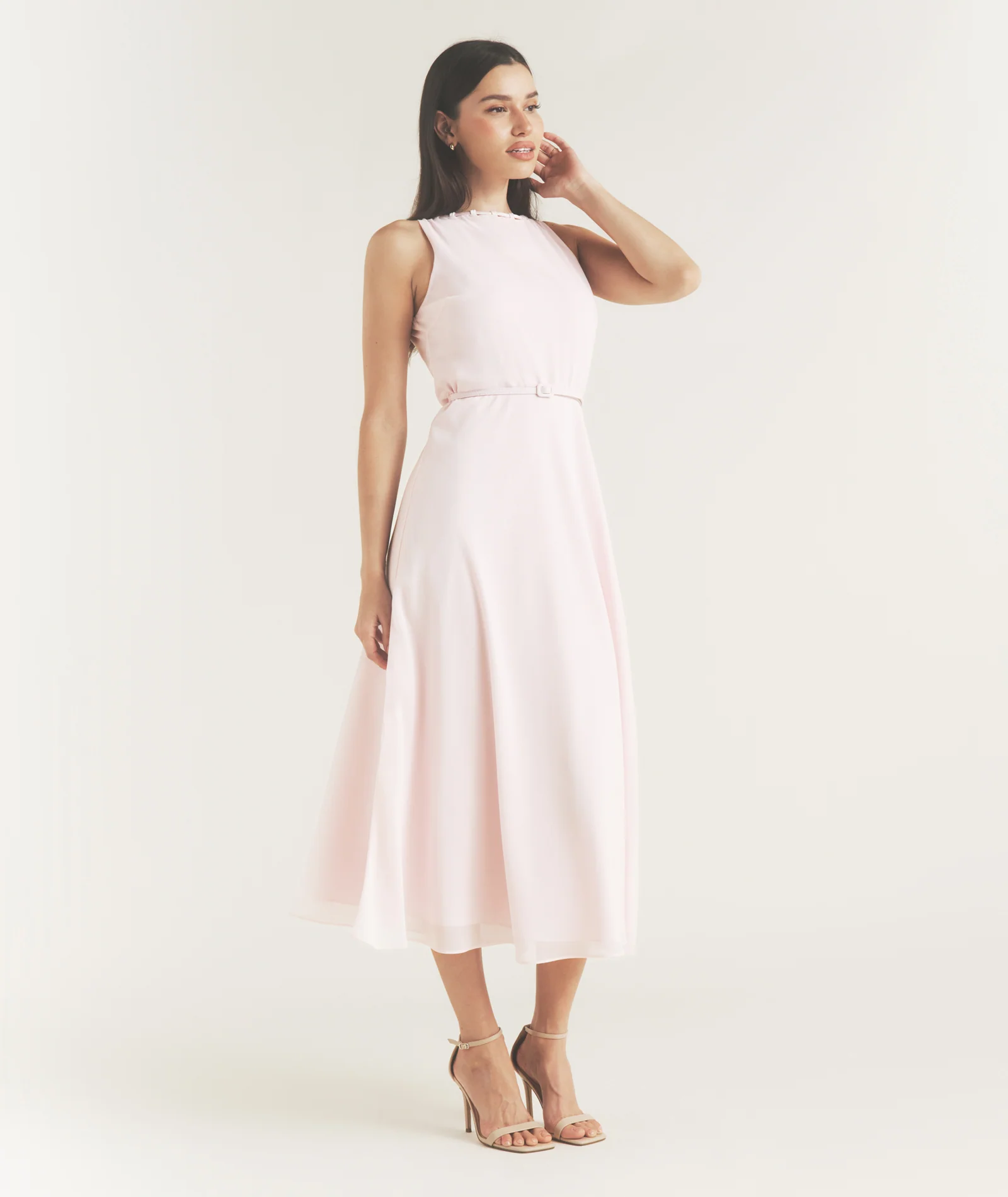 Tailored Trim Detail Midi Dress - Pale Pink - Image 5
