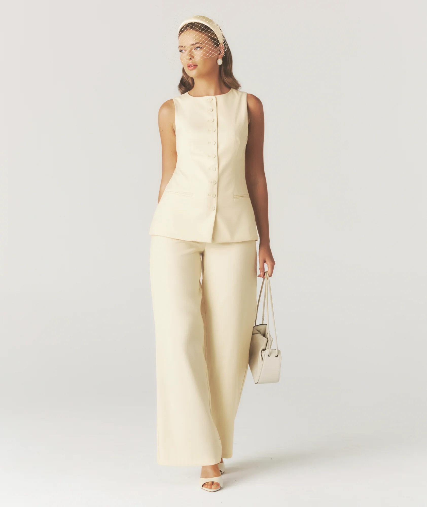 Tailored Wide Leg Trousers - Lemon - Image 5