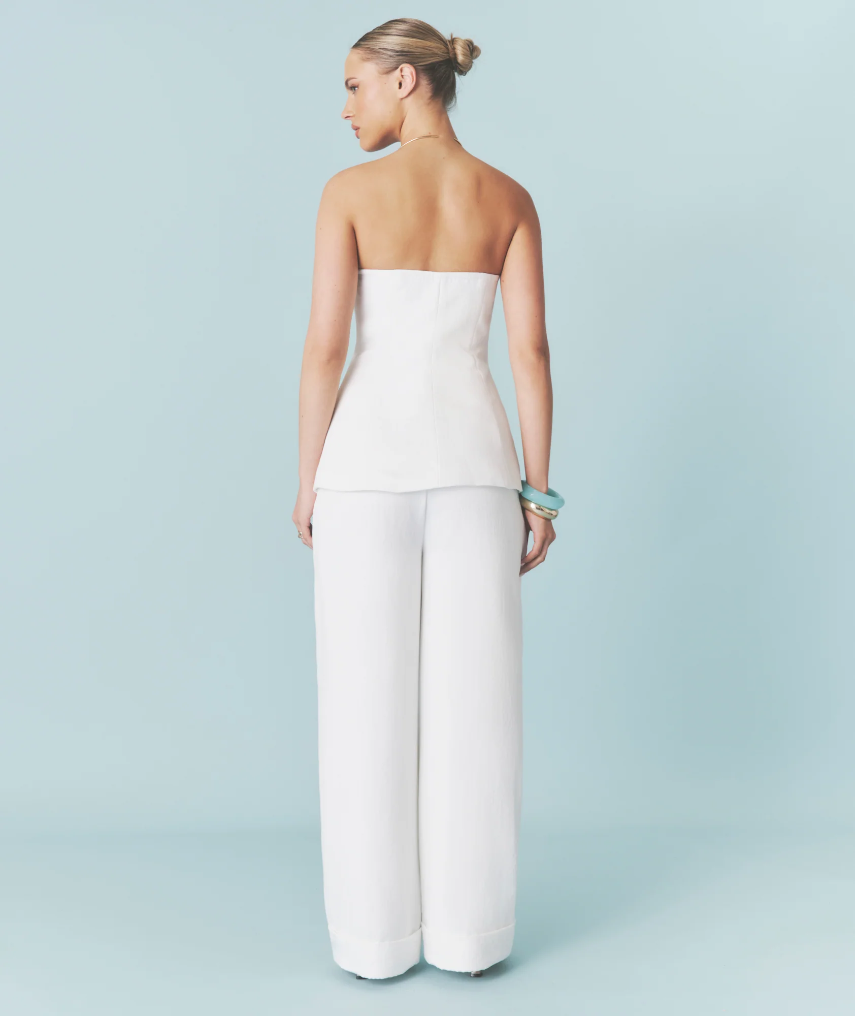 Textured Turn Up Tailored Trousers - White - Image 4