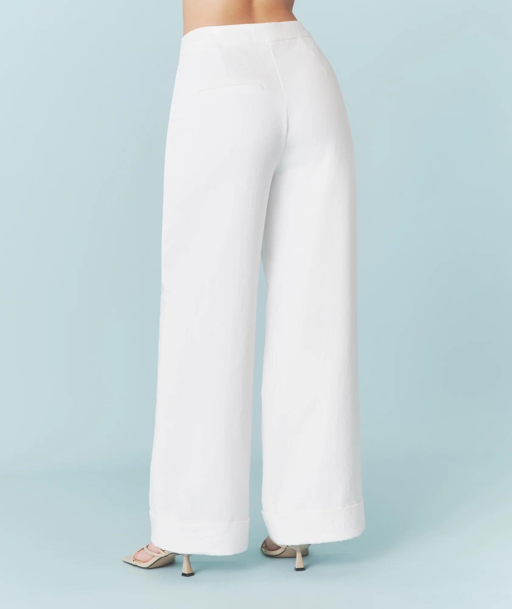 Textured Turn Up Tailored Trousers - White - Image 5