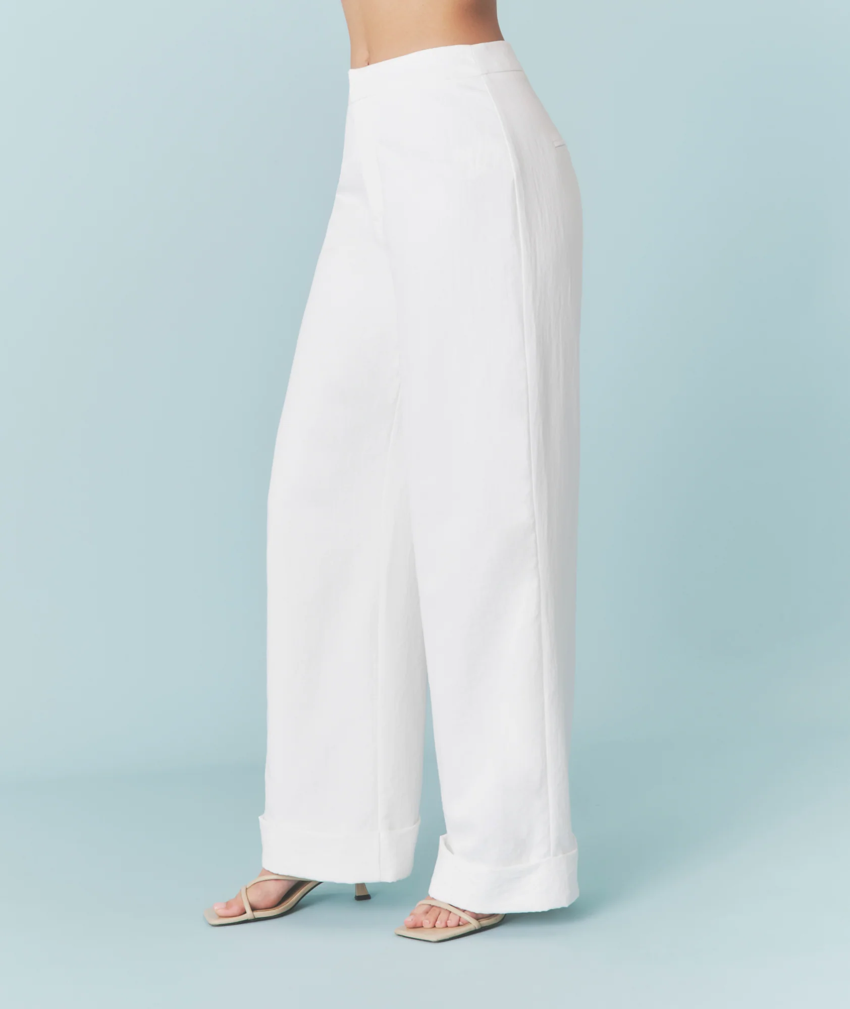 Textured Turn Up Tailored Trousers - White - Image 6