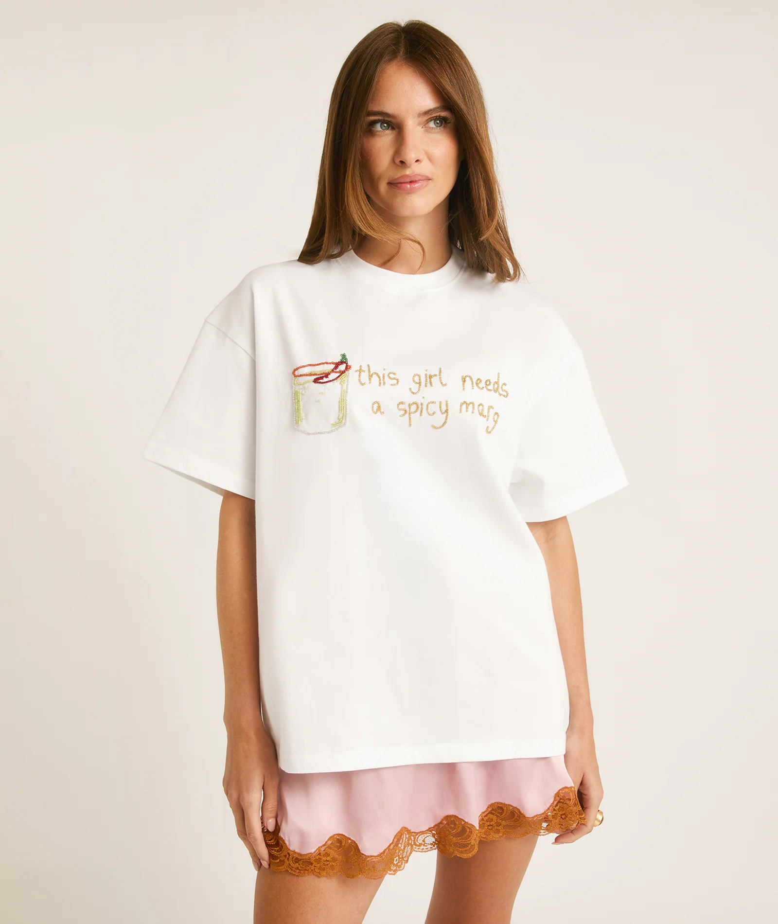 This Girl Needs a Spicy Marg Beaded Tee - White - Image 4