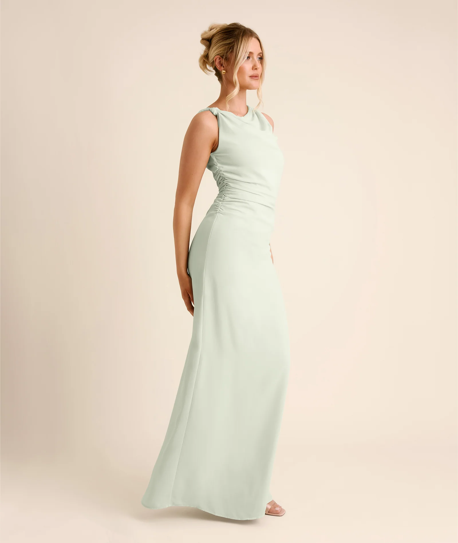 Twist Asymmetrical Chiffon Bridesmaid Dress - Mint Green - Image 4