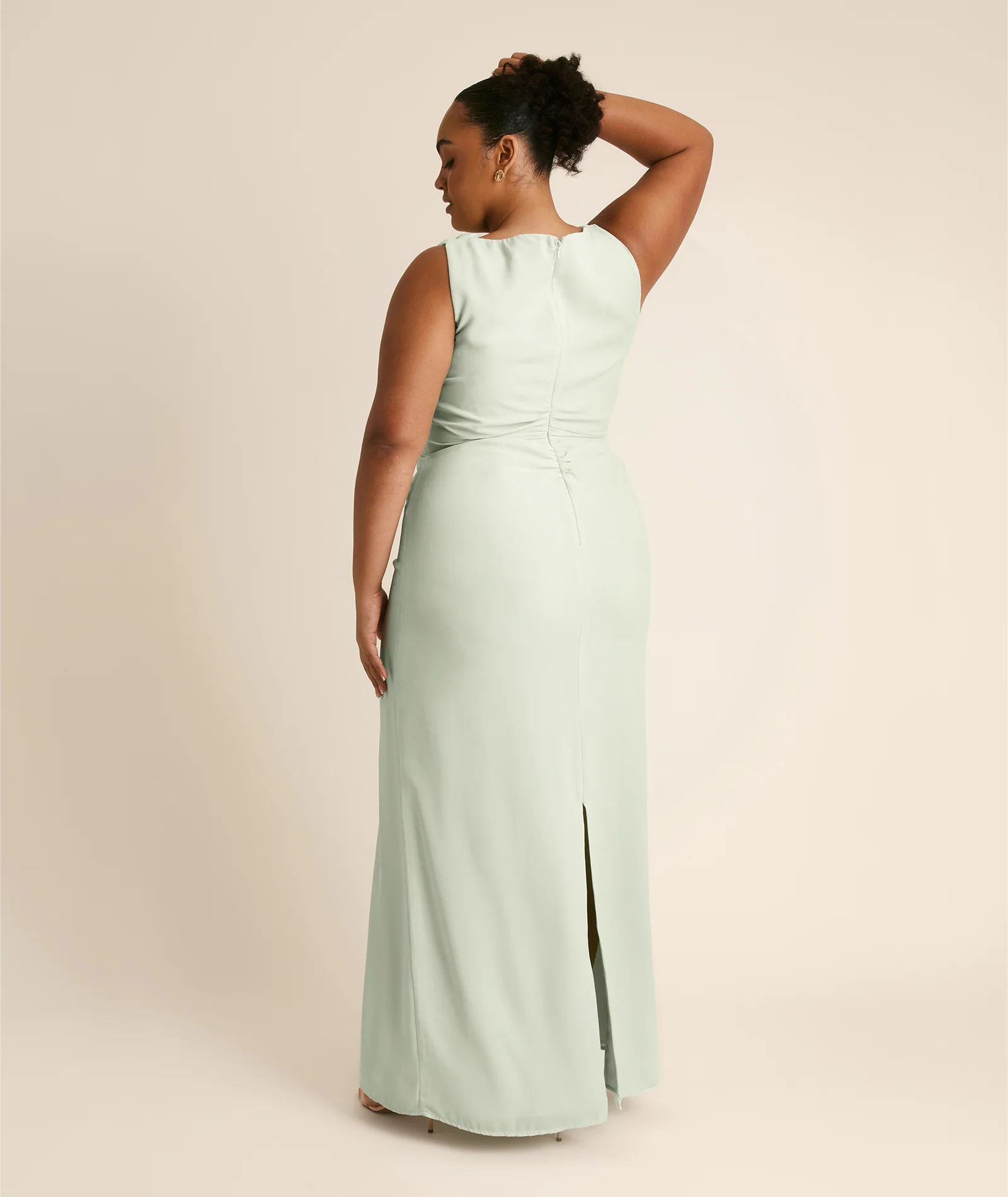 Twist Asymmetrical Chiffon Bridesmaid Dress - Mint Green - Image 5