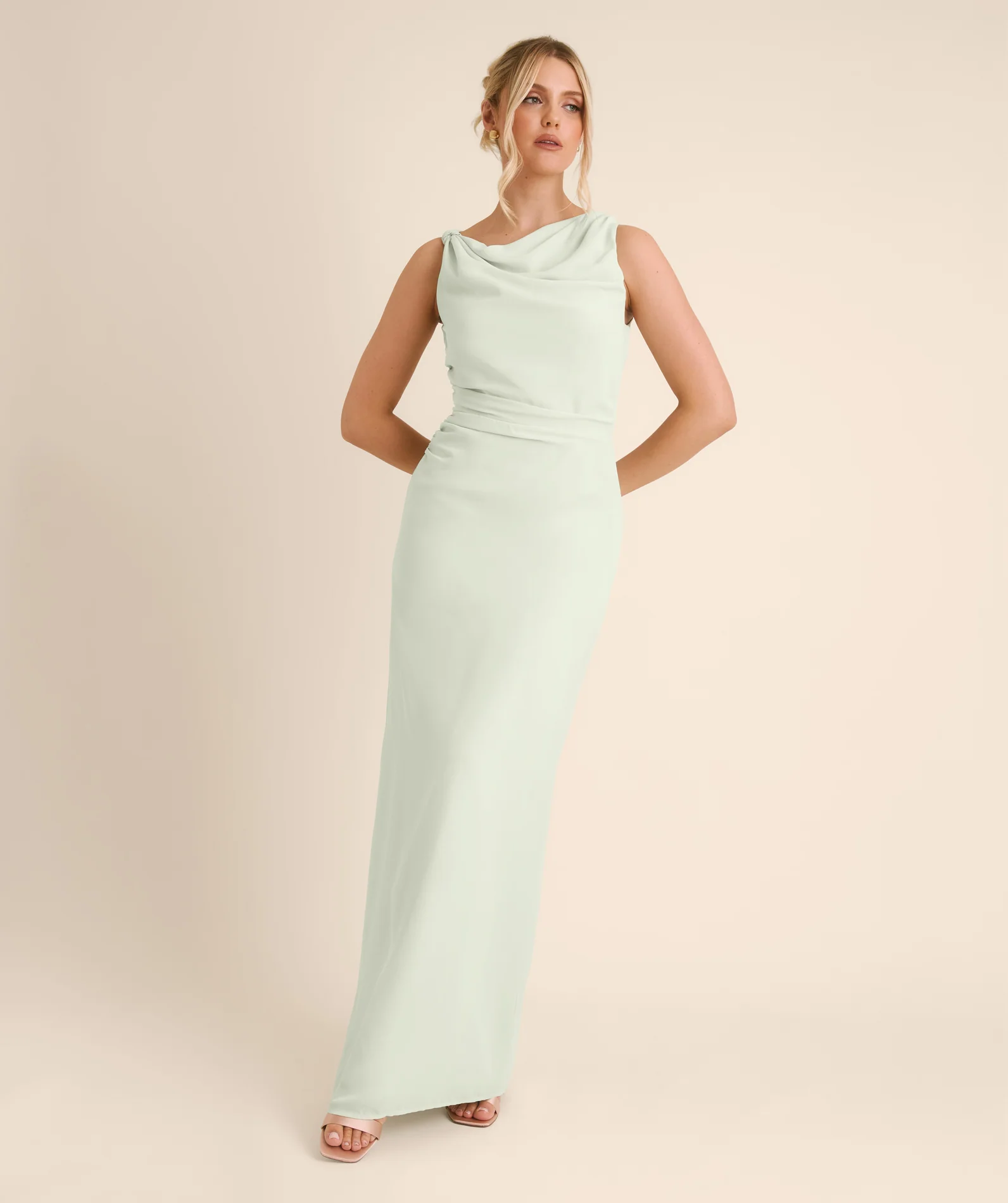 Twist Asymmetrical Chiffon Bridesmaid Dress - Mint Green - Image 6