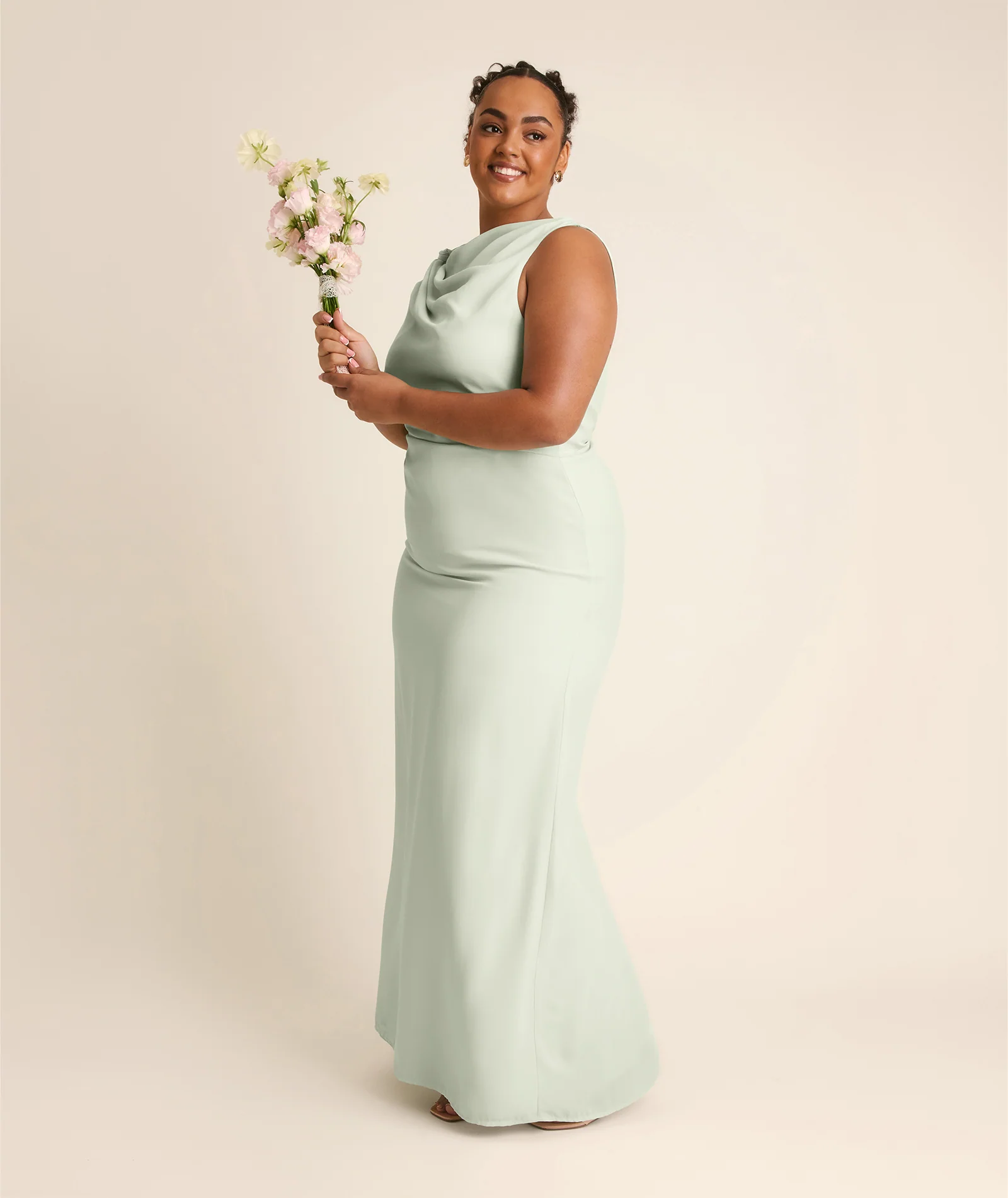 Twist Asymmetrical Chiffon Bridesmaid Dress - Mint Green - Image 7