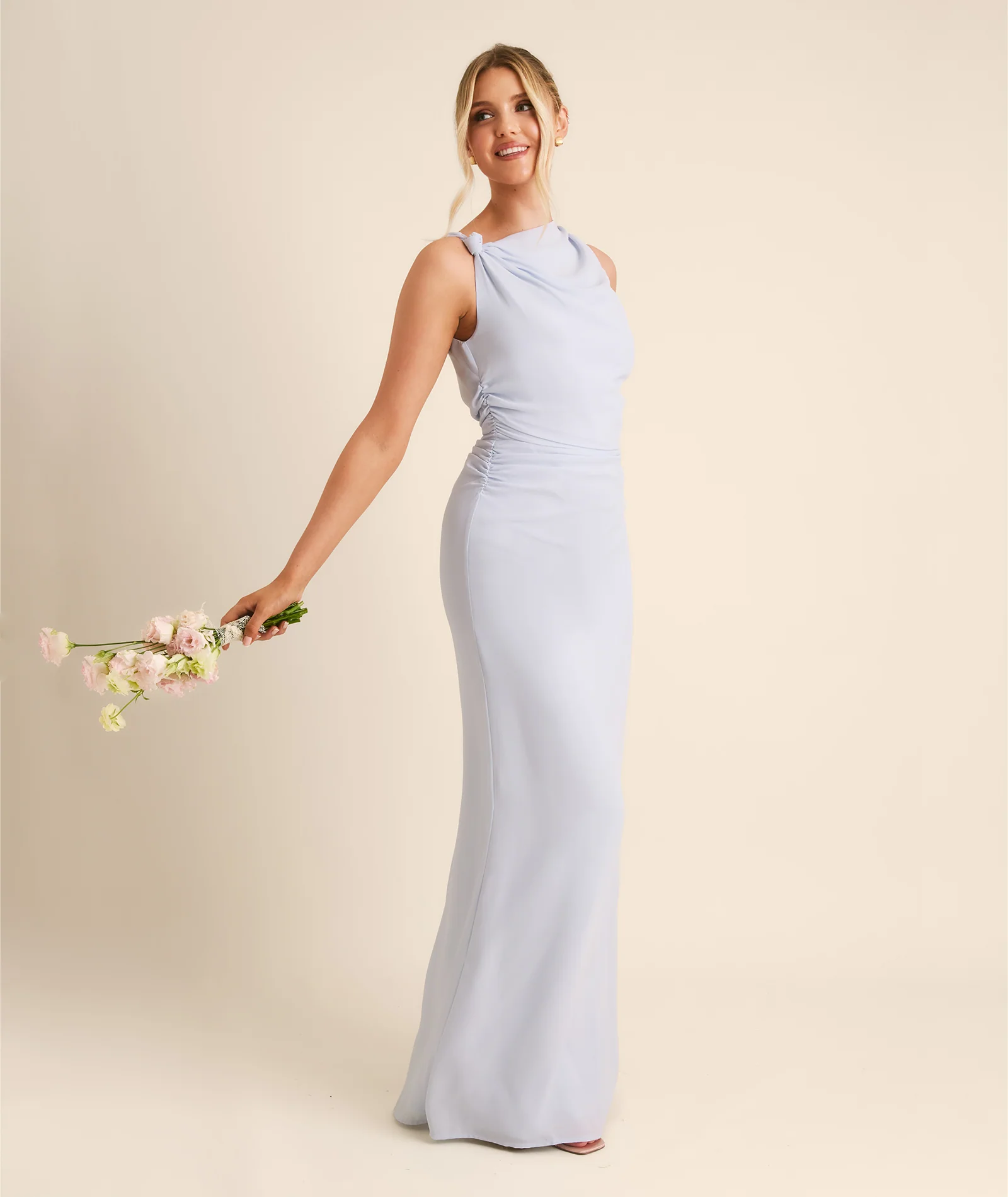 Twist Asymmetrical Chiffon Bridesmaid Dress - Powder Blue - Image 3