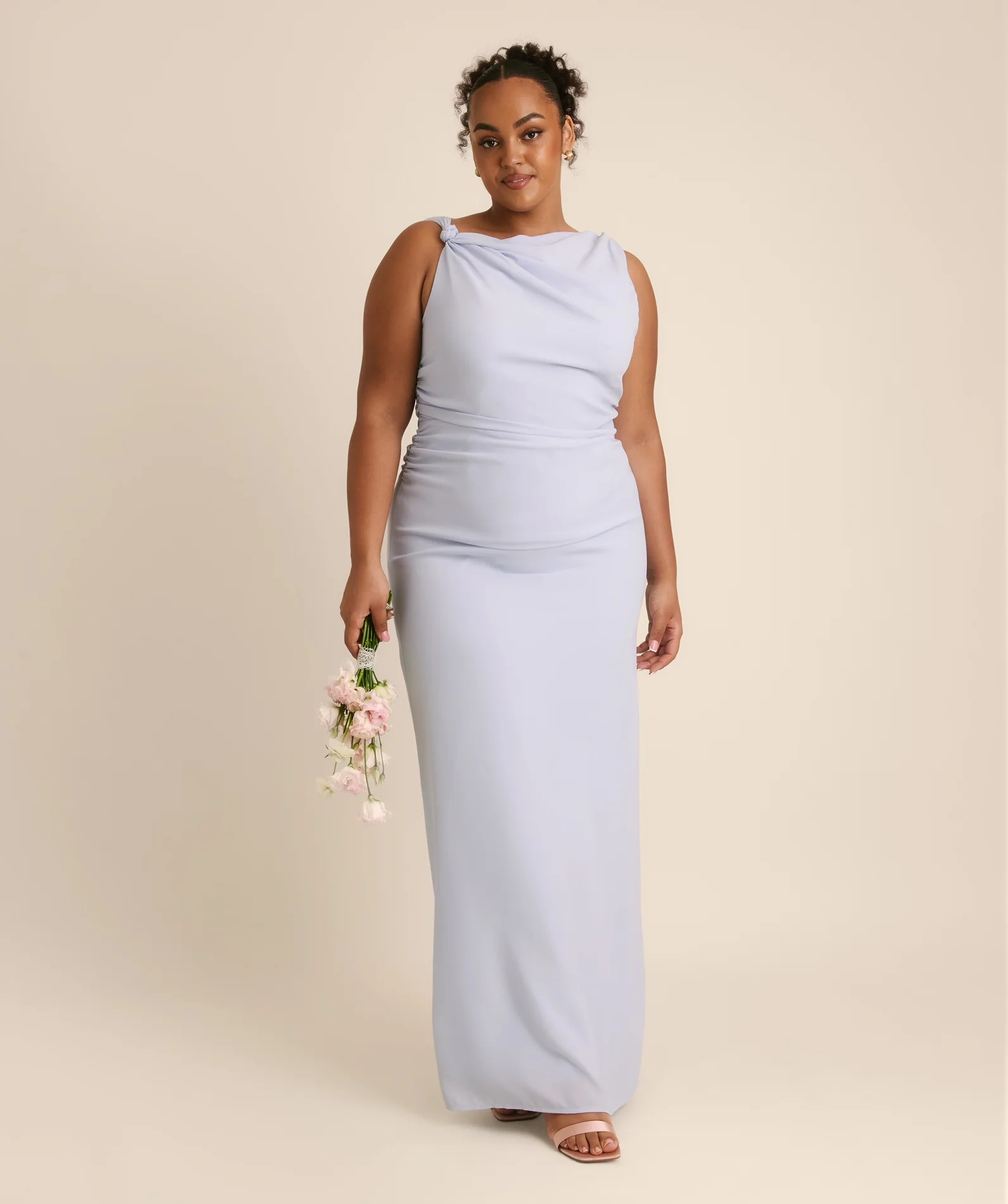 Twist Asymmetrical Chiffon Bridesmaid Dress - Powder Blue - Image 7
