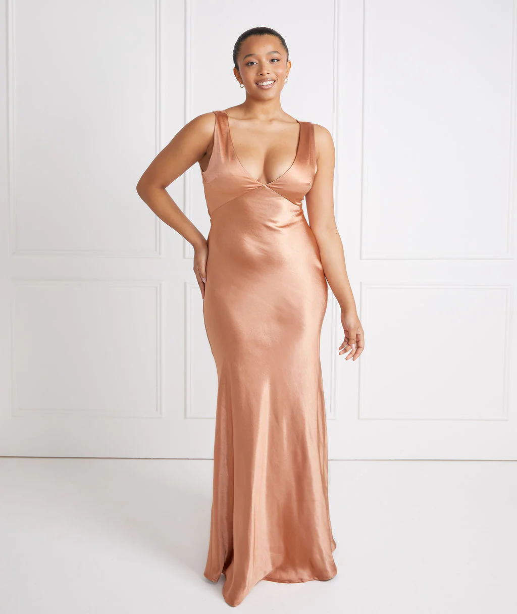 Twist Back Satin Bridesmaid Dress - Burnt Peach - Image 3