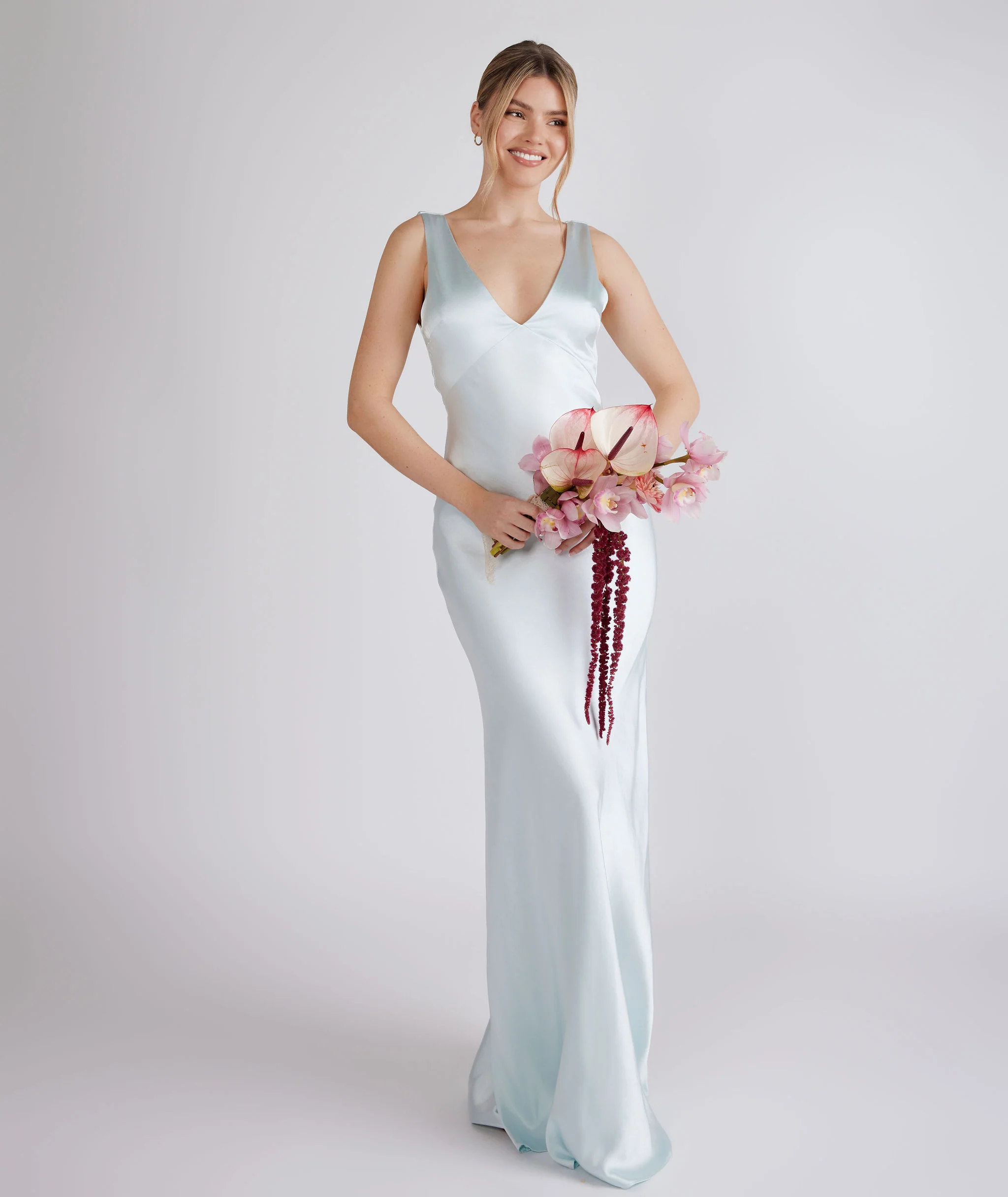 Twist Back Satin Bridesmaid Dress - Ice Blue - Image 2