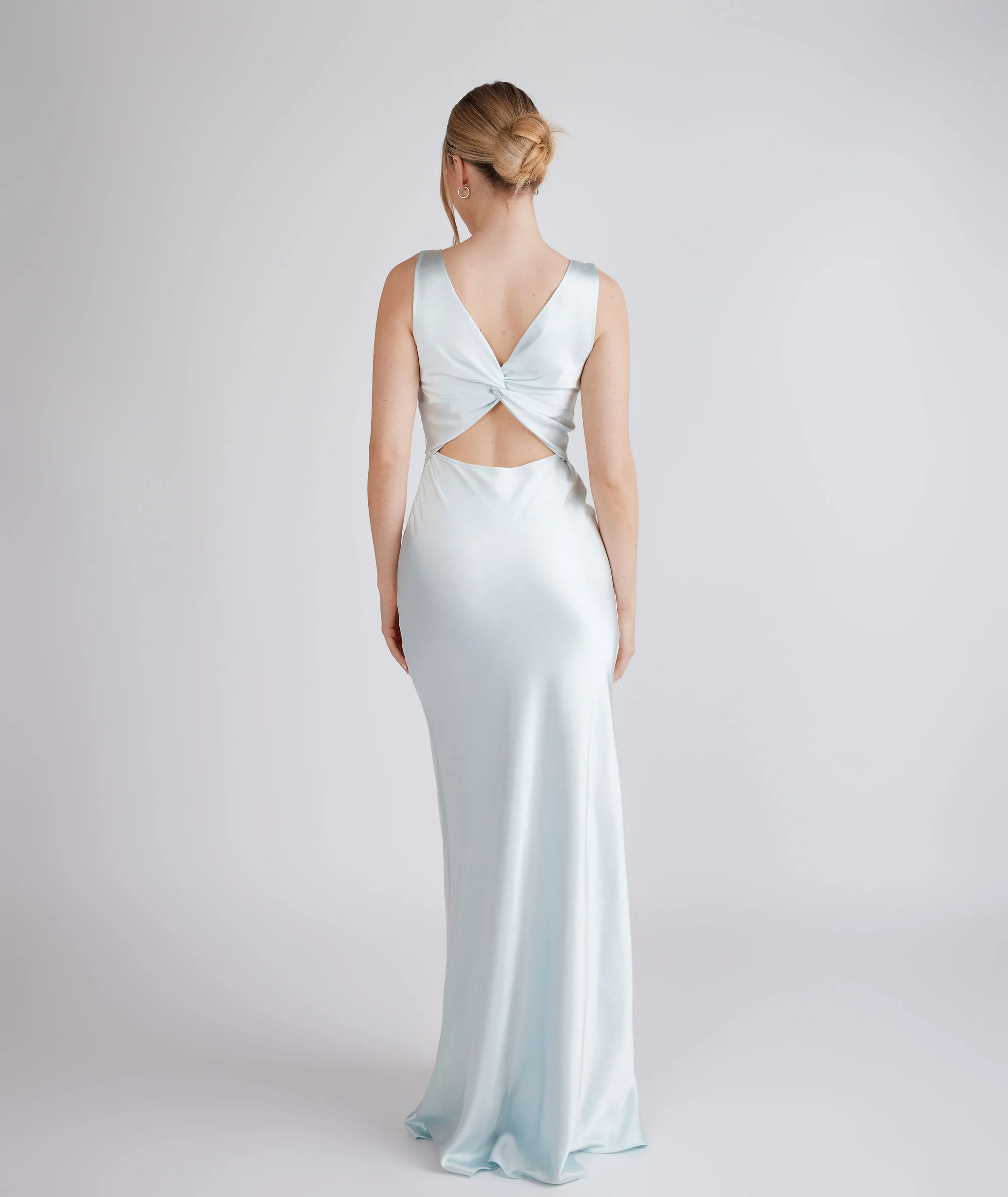 Twist Back Satin Bridesmaid Dress - Ice Blue - Image 3