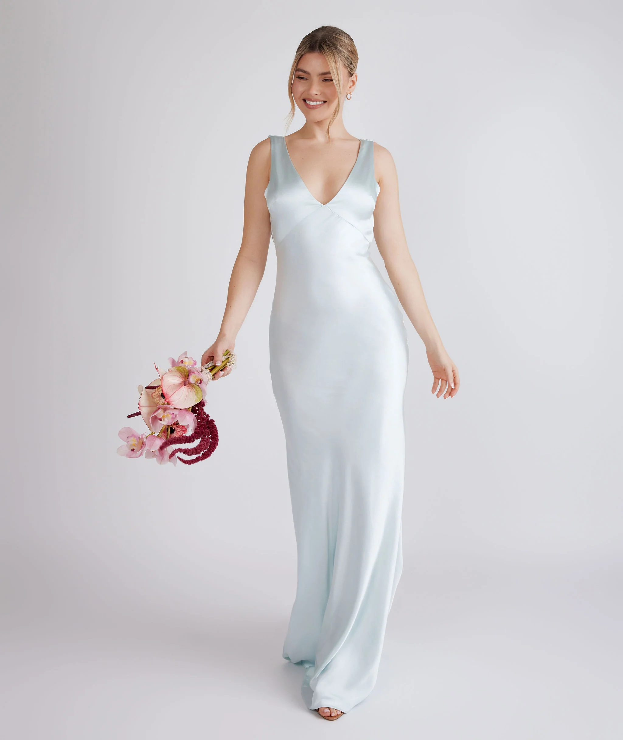 Twist Back Satin Bridesmaid Dress - Ice Blue - Image 4
