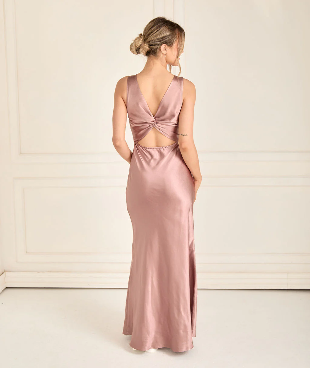 Twist Back Satin Bridesmaid Dress - Rose - Image 3