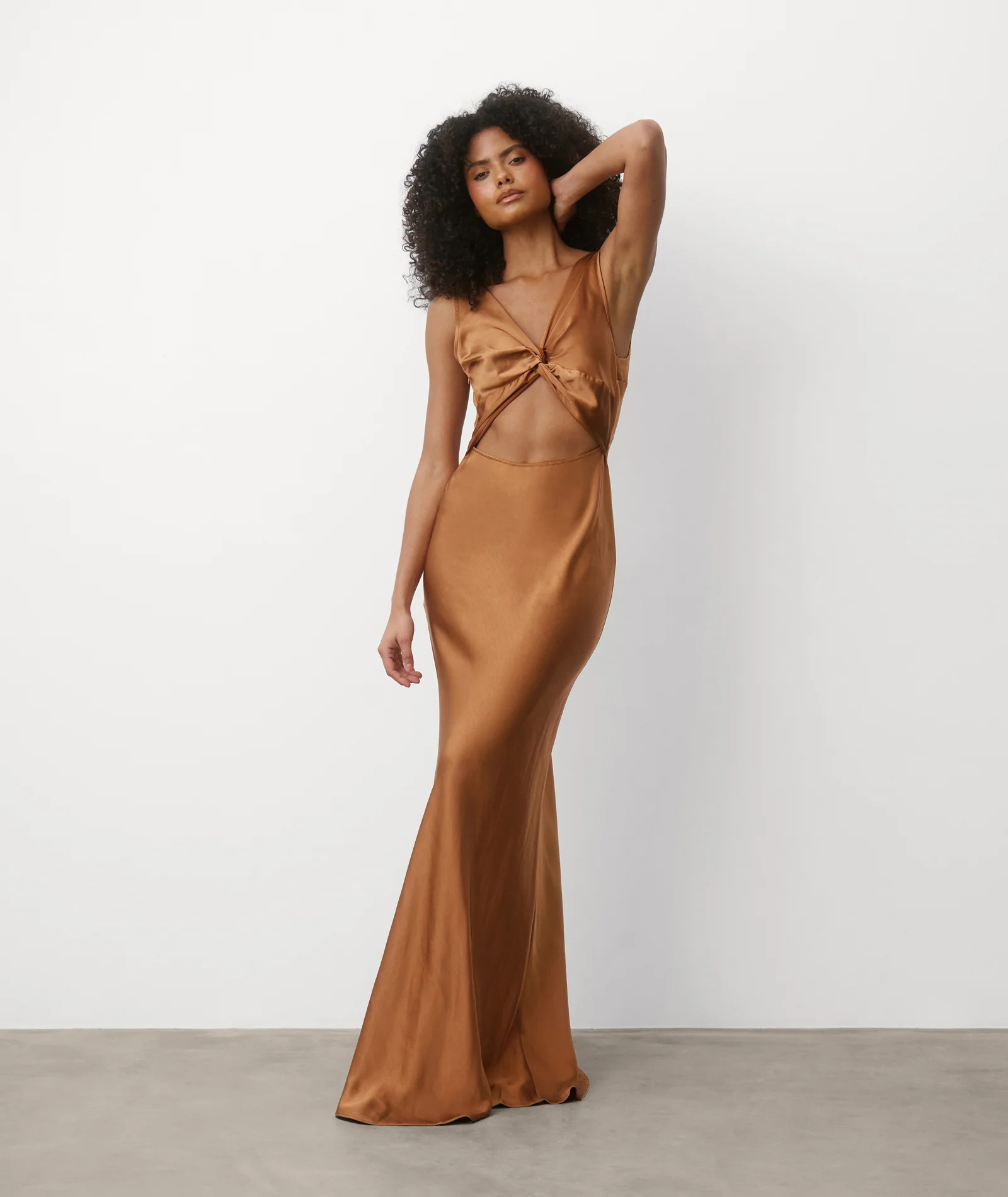 Twist Back Satin Bridesmaid Dress - Rust - Image 3